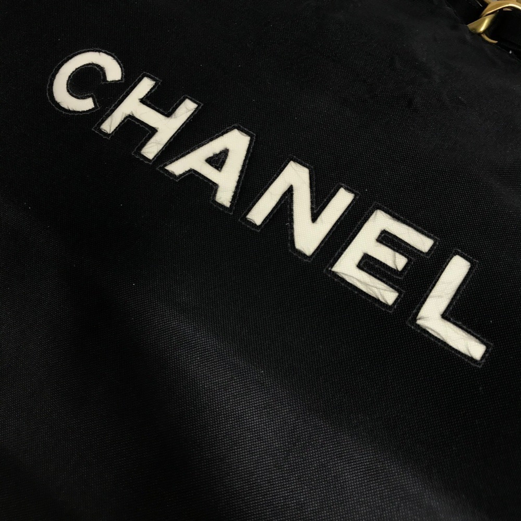 Chanel Black White Nylon Shoulder Bag Tote Bag (Pre-Owned)