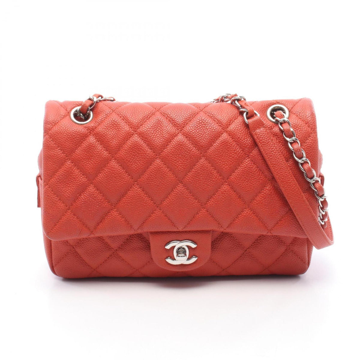 Chanel Red Color Grained Calfskin Handbag Shoulder Bag (Pre-Owned)