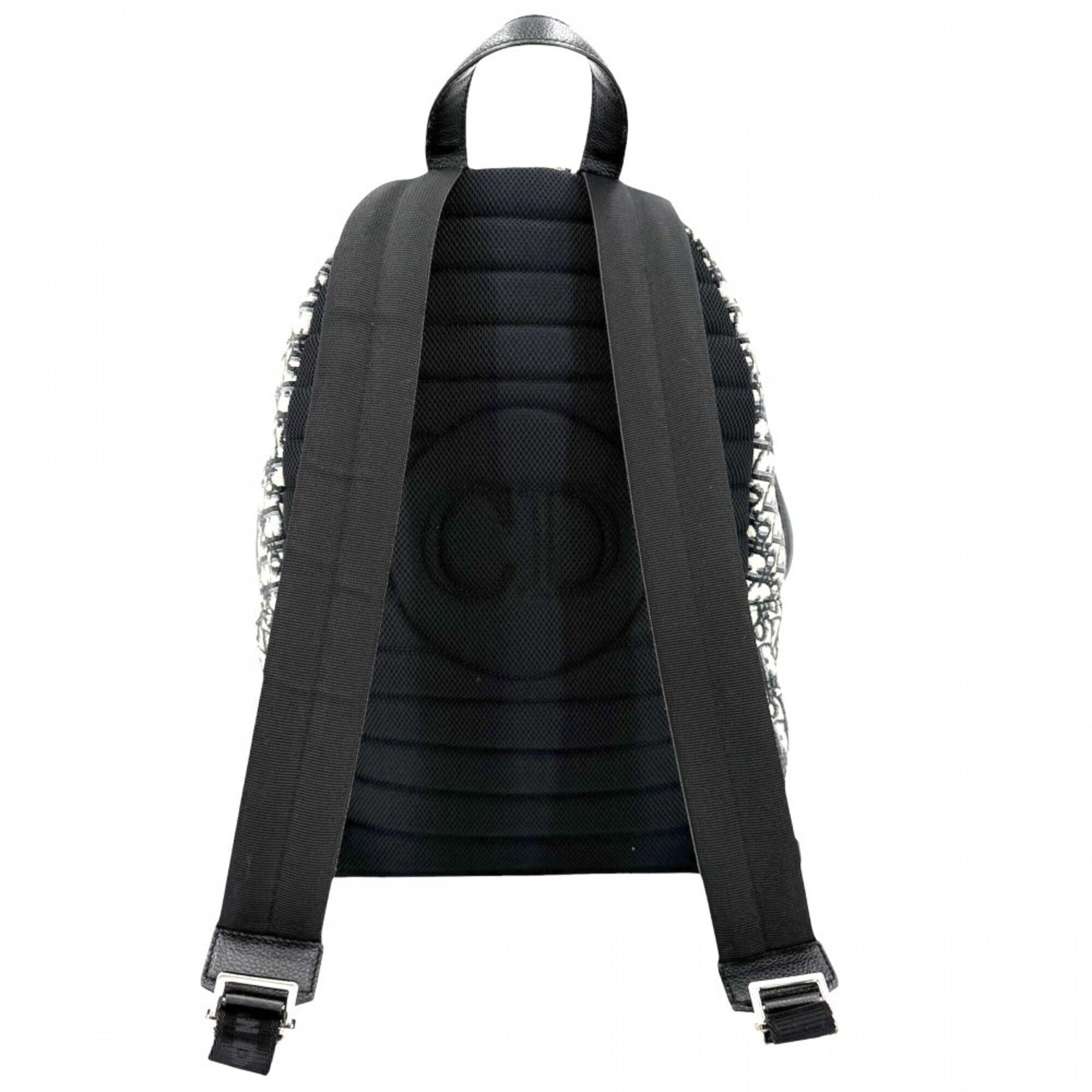 Christian Dior Beige Black Navy Canvas Leather Backpack (Pre-Owned)