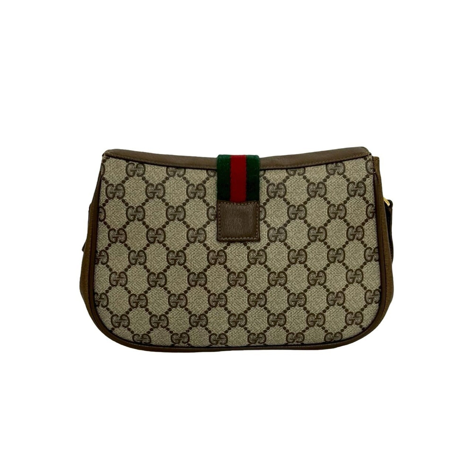 Gucci Brown Green Red Color Leather Pvc Shoulder Bag (Pre-Owned)
