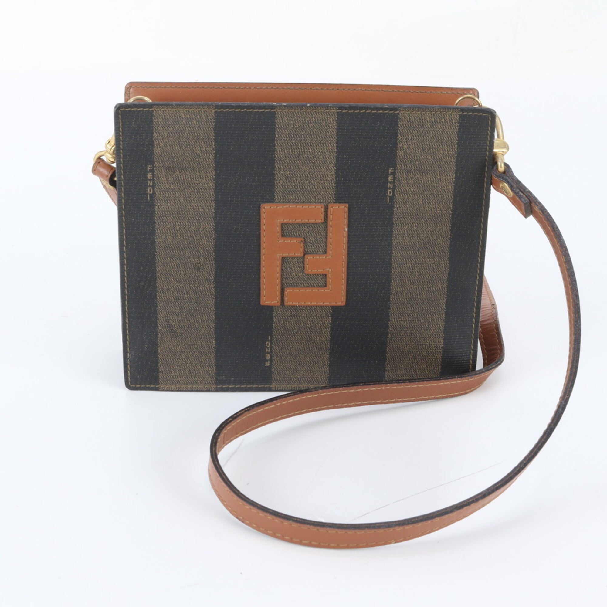 Fendi Black Brown Leather Coated Canvas Crossbody Bag Shoulder Bag (Pre-Owned)