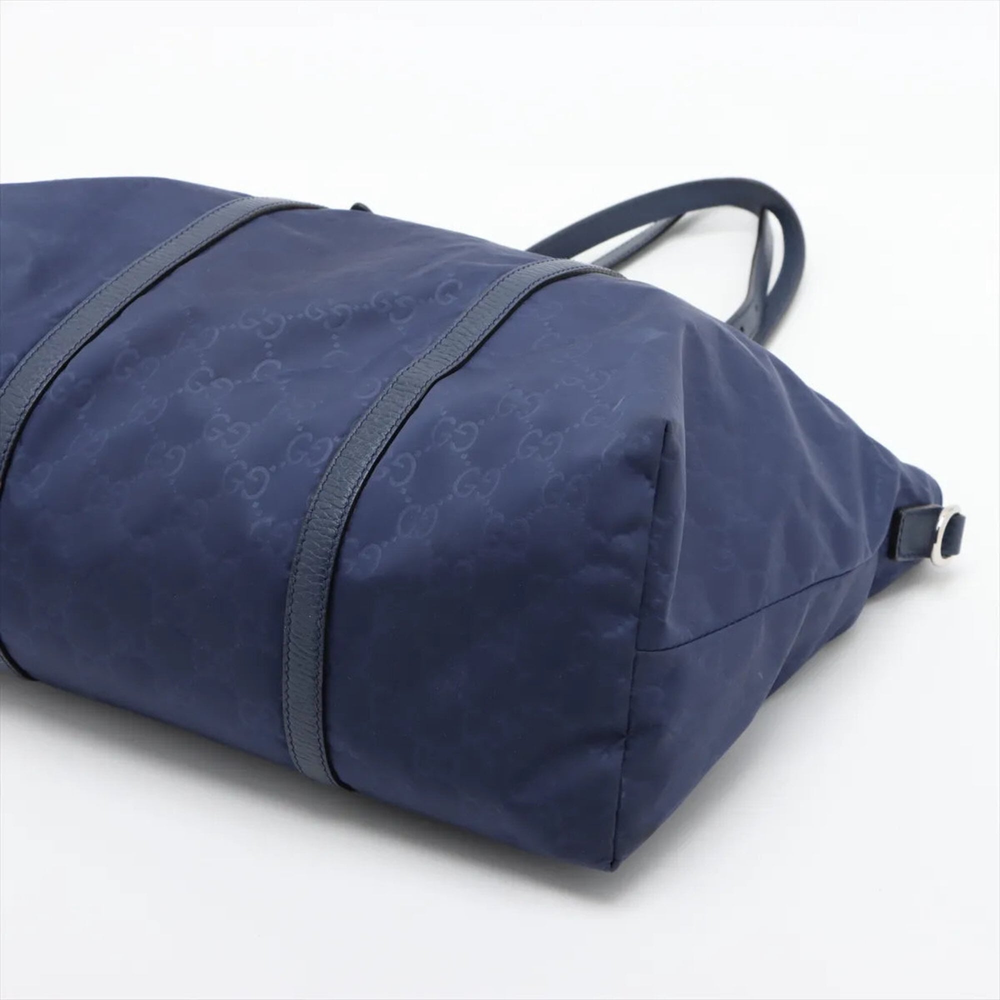 Gucci Blue Nylon Leather Handbag Shoulder Bag Tote Bag (Pre-Owned)