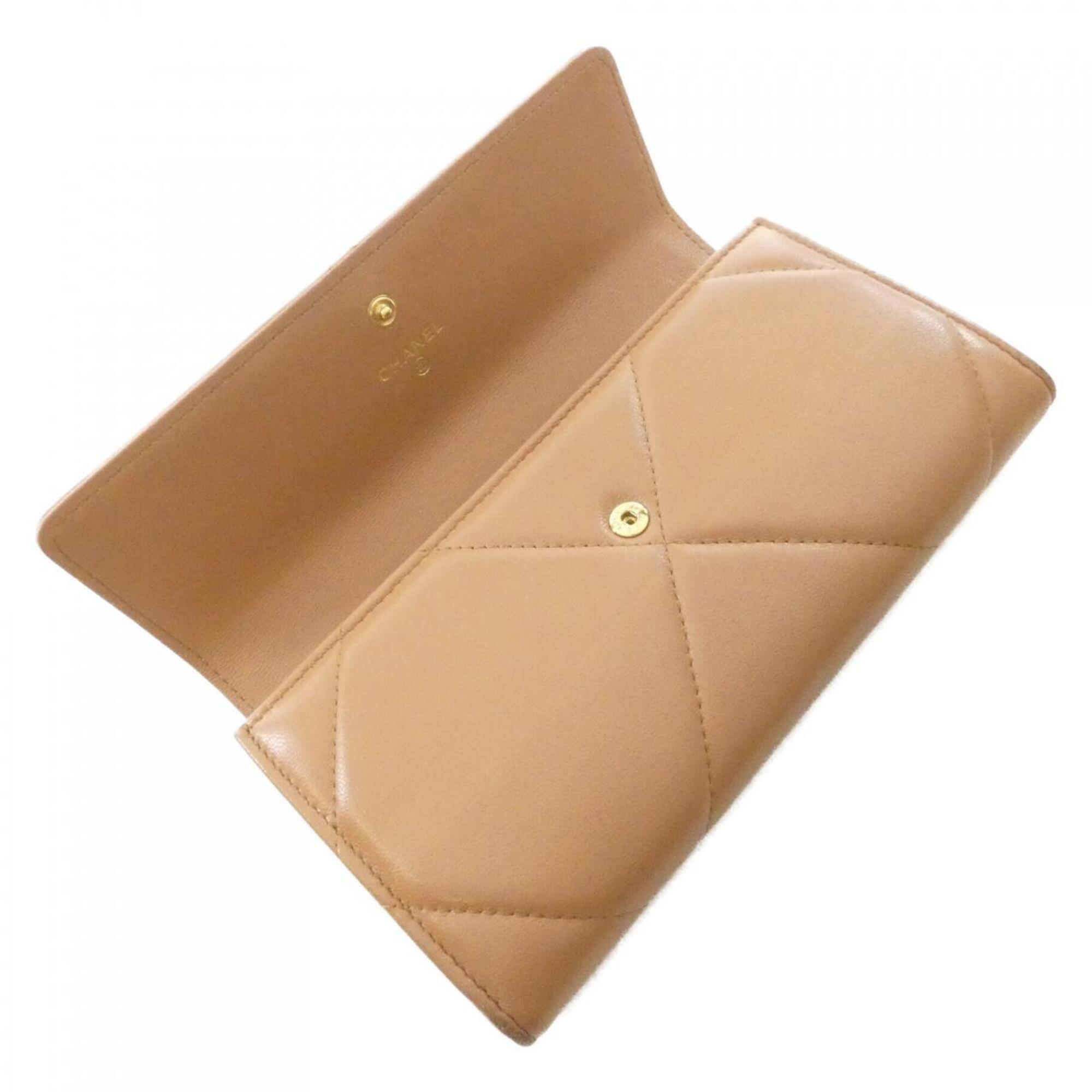 Chanel Brown Leather Long Wallet (Bi-Fold) (Pre-Owned)