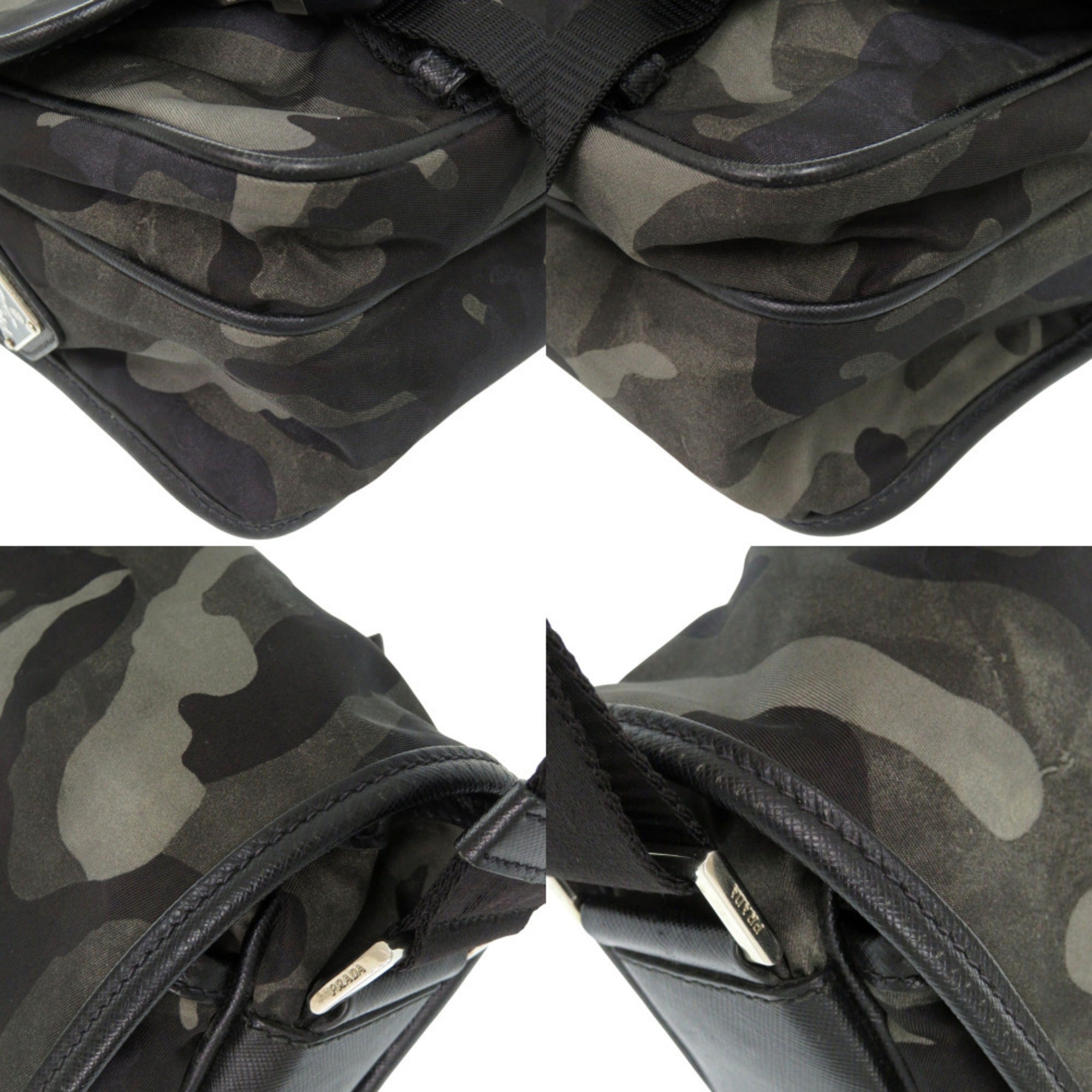 Prada Black Camouflage Khaki Nylon Leather Shoulder Bag (Pre-Owned)