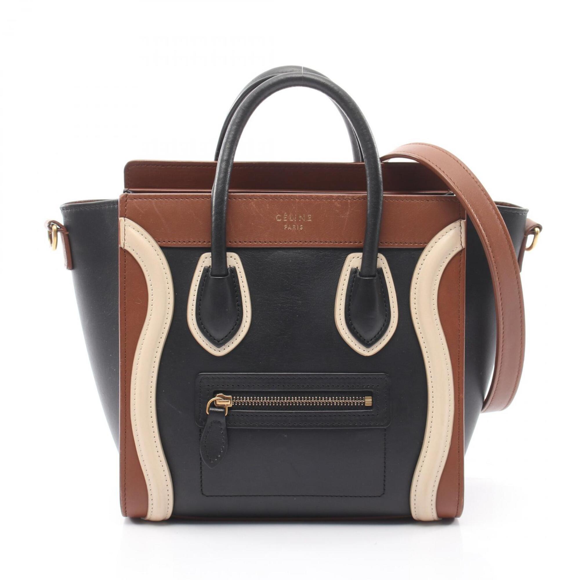 Celine Black Brown Ivory Leather Handbag (Pre-Owned)