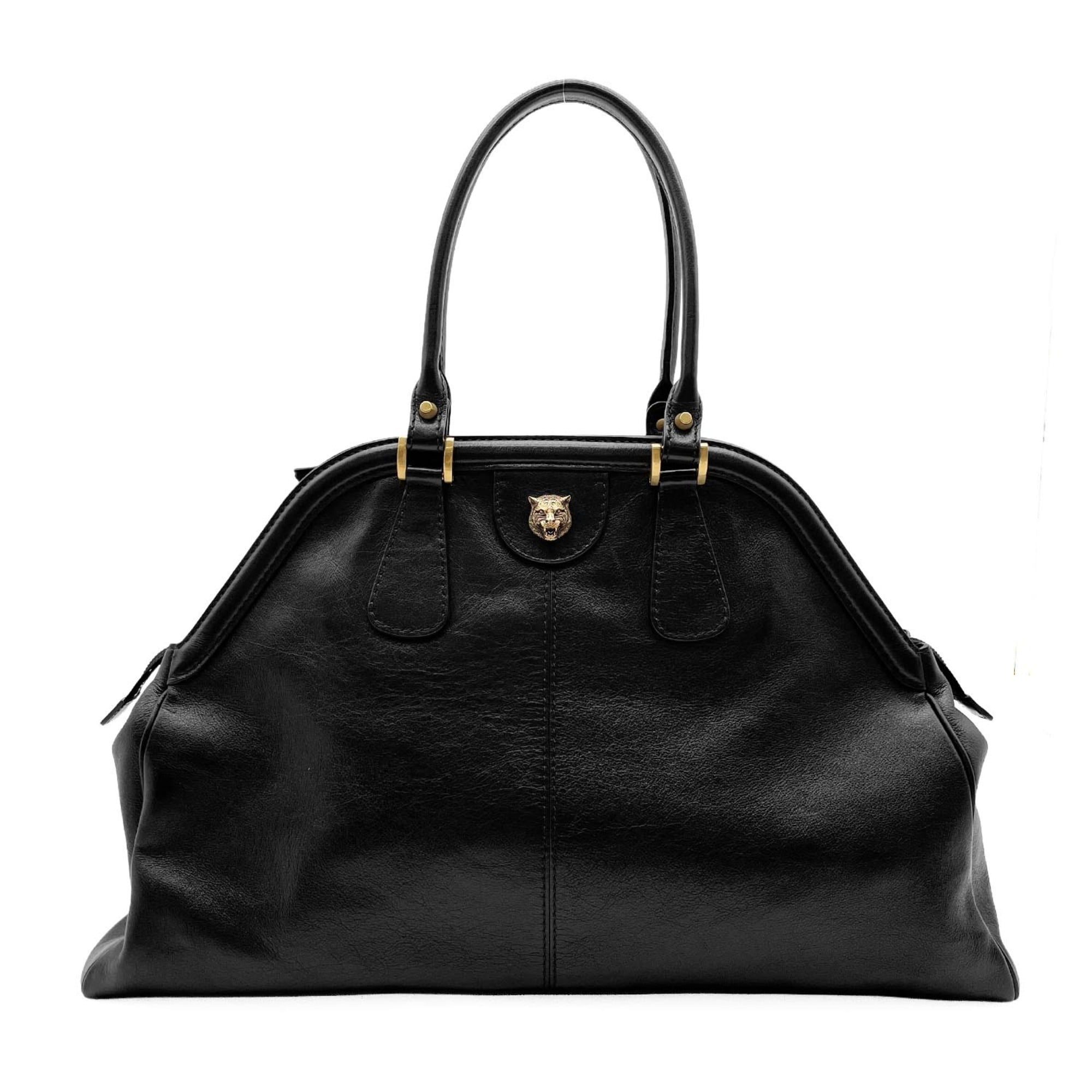 Gucci Black Leather Boston Bag Handbag (Pre-Owned)