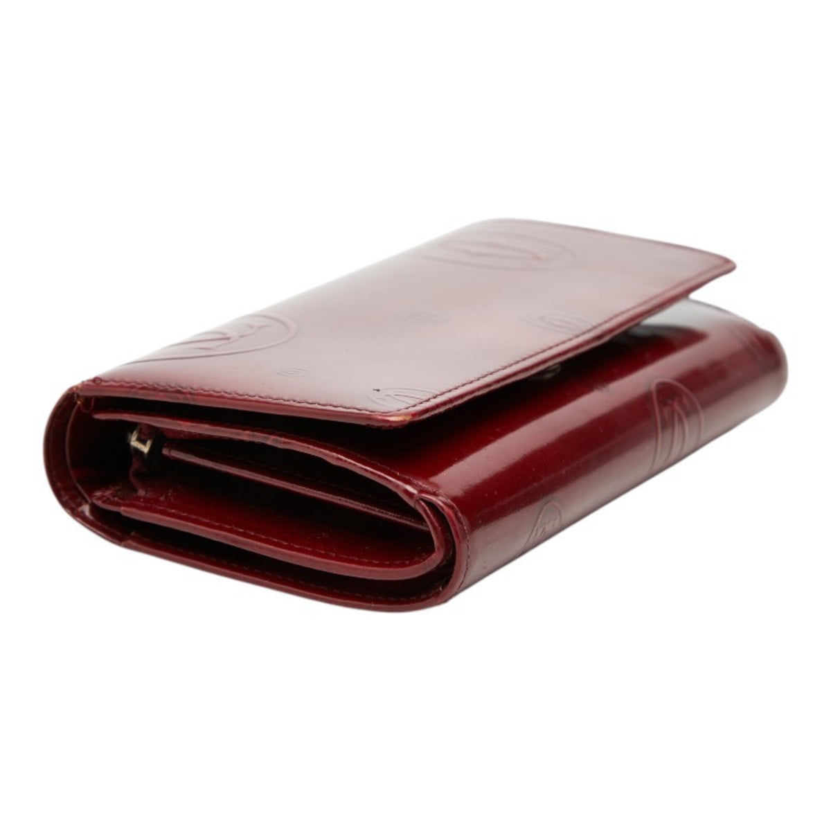 Cartier Bordeaux Wine Red Patent Leather Long Wallet (Bi-Fold) (Pre-Owned)
