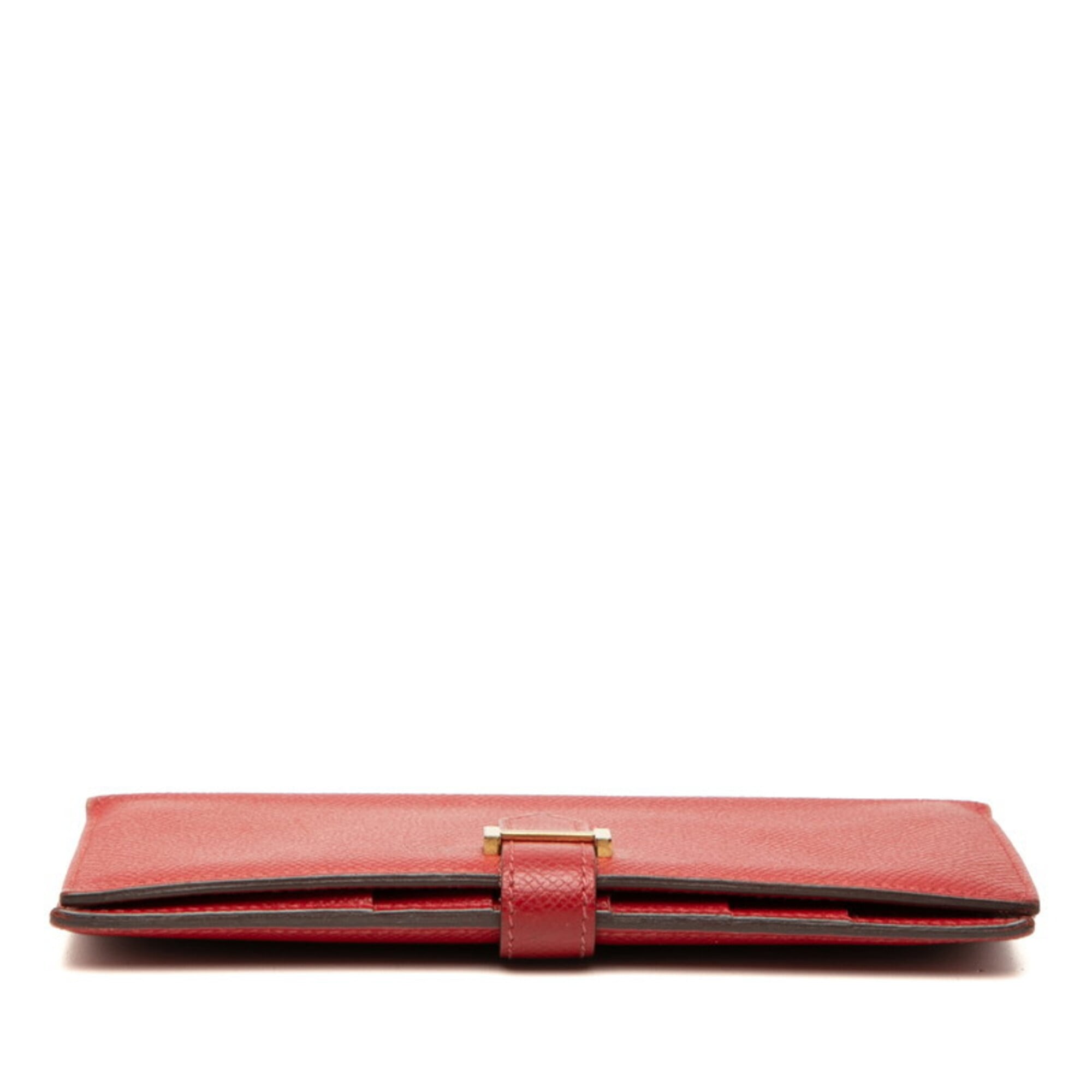 Hermes Red Color Soufre Epsom Leather Long Wallet (Bi-Fold) (Pre-Owned)