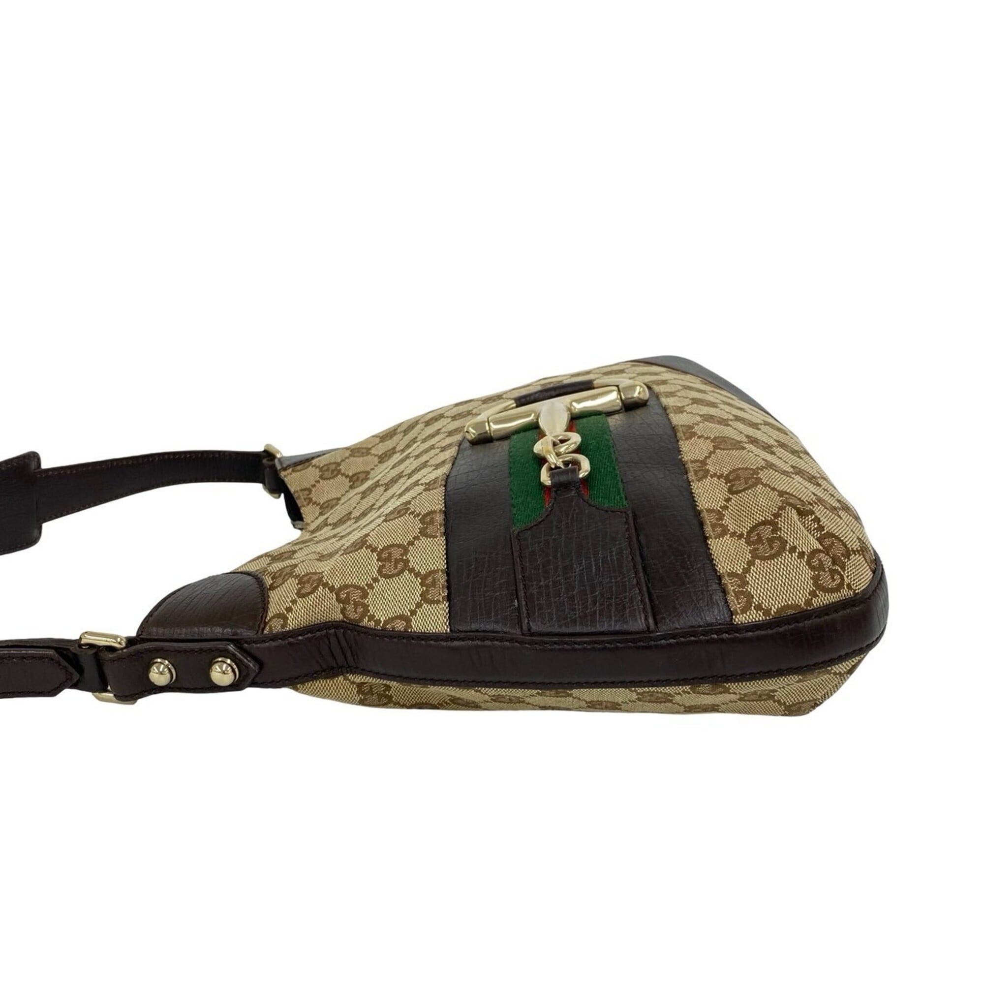Gucci Brown Green Red Color Canvas Leather Shoulder Bag (Pre-Owned)