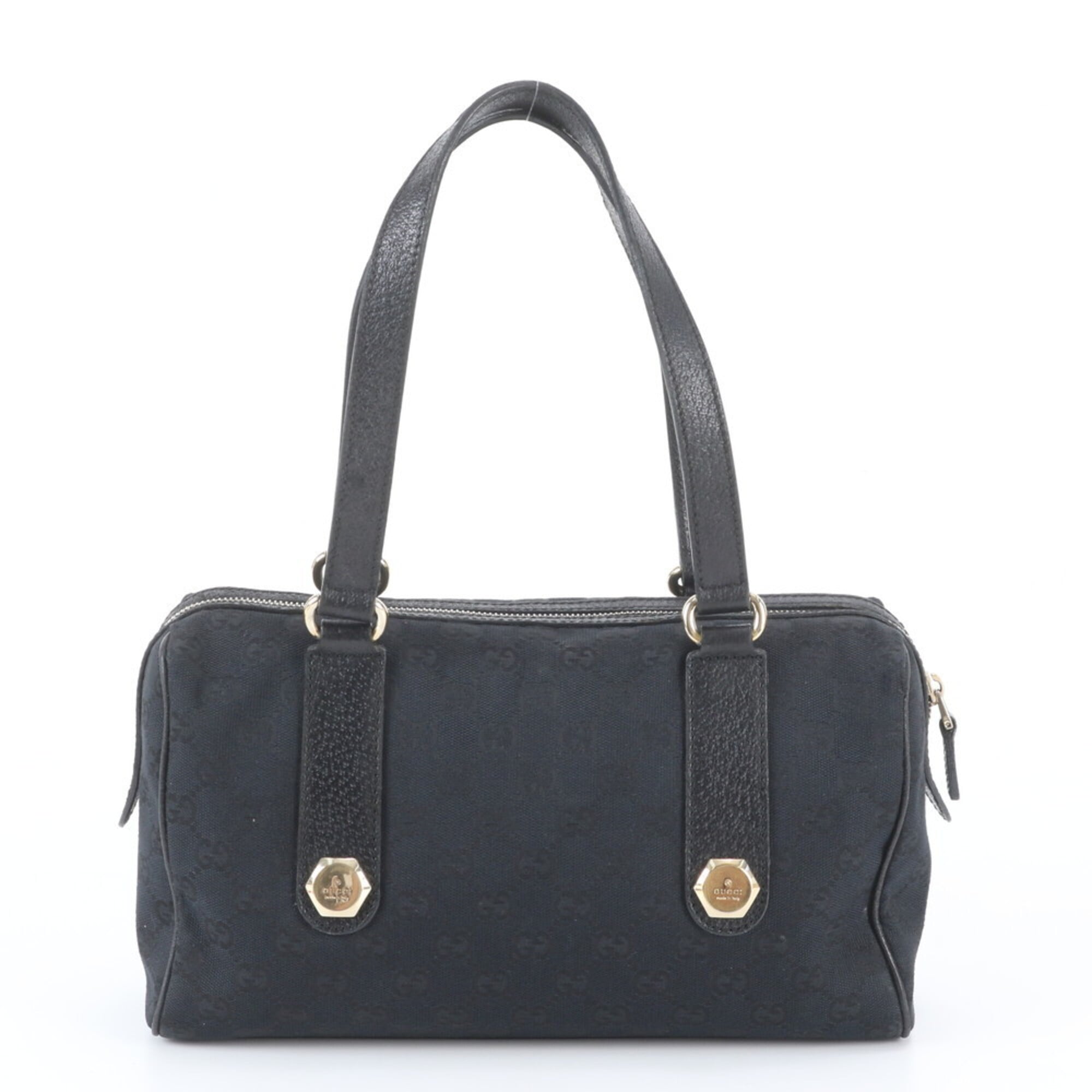 Gucci Black Leather Canvas Boston Bag Shoulder Bag (Pre-Owned)