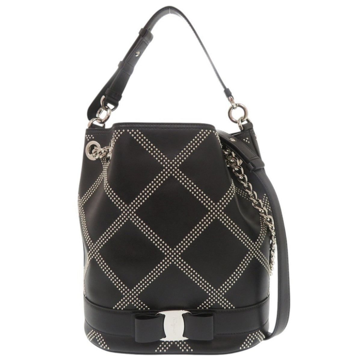 Salvatore Ferragamo Black Leather Handbag Shoulder Bag (Pre-Owned)