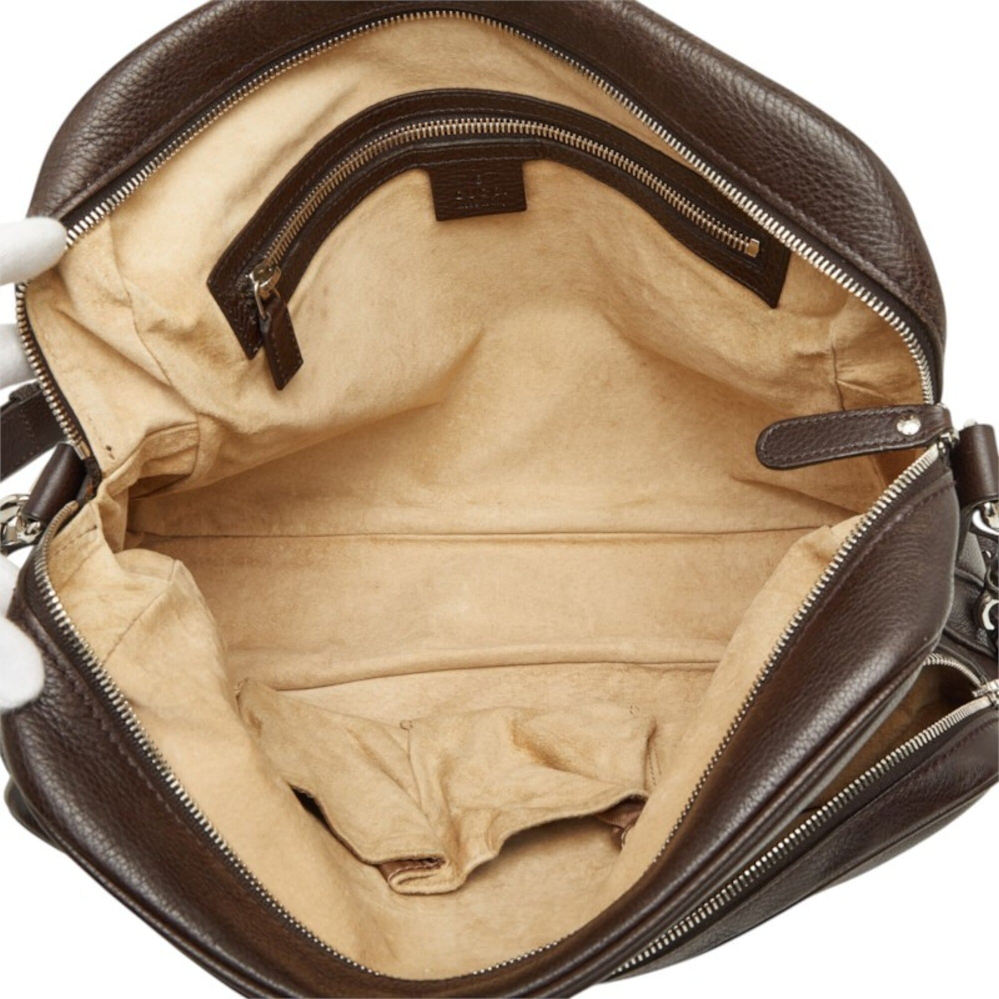 Gucci Dark Brown Leather Messenger Bag Shoulder Bag (Pre-Owned)