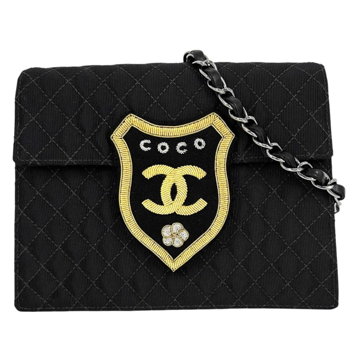 Chanel Matelasse Black Canvas Leather Shoulder Bag (Pre-Owned)