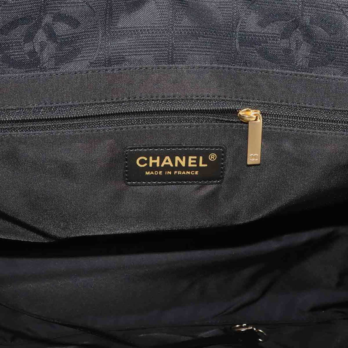 Chanel Black Nylon Jacquard Leather Handbag Tote Bag (Pre-Owned)