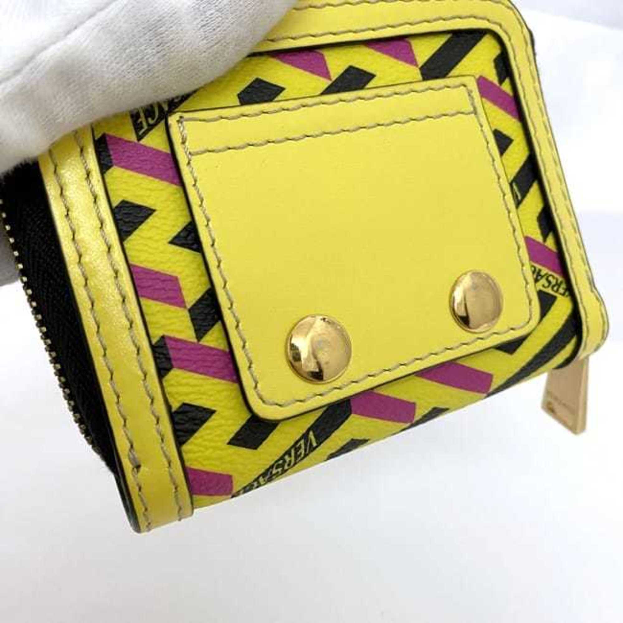 Versace Yellow Leather Coin Purse/Coin Case (Pre-Owned)
