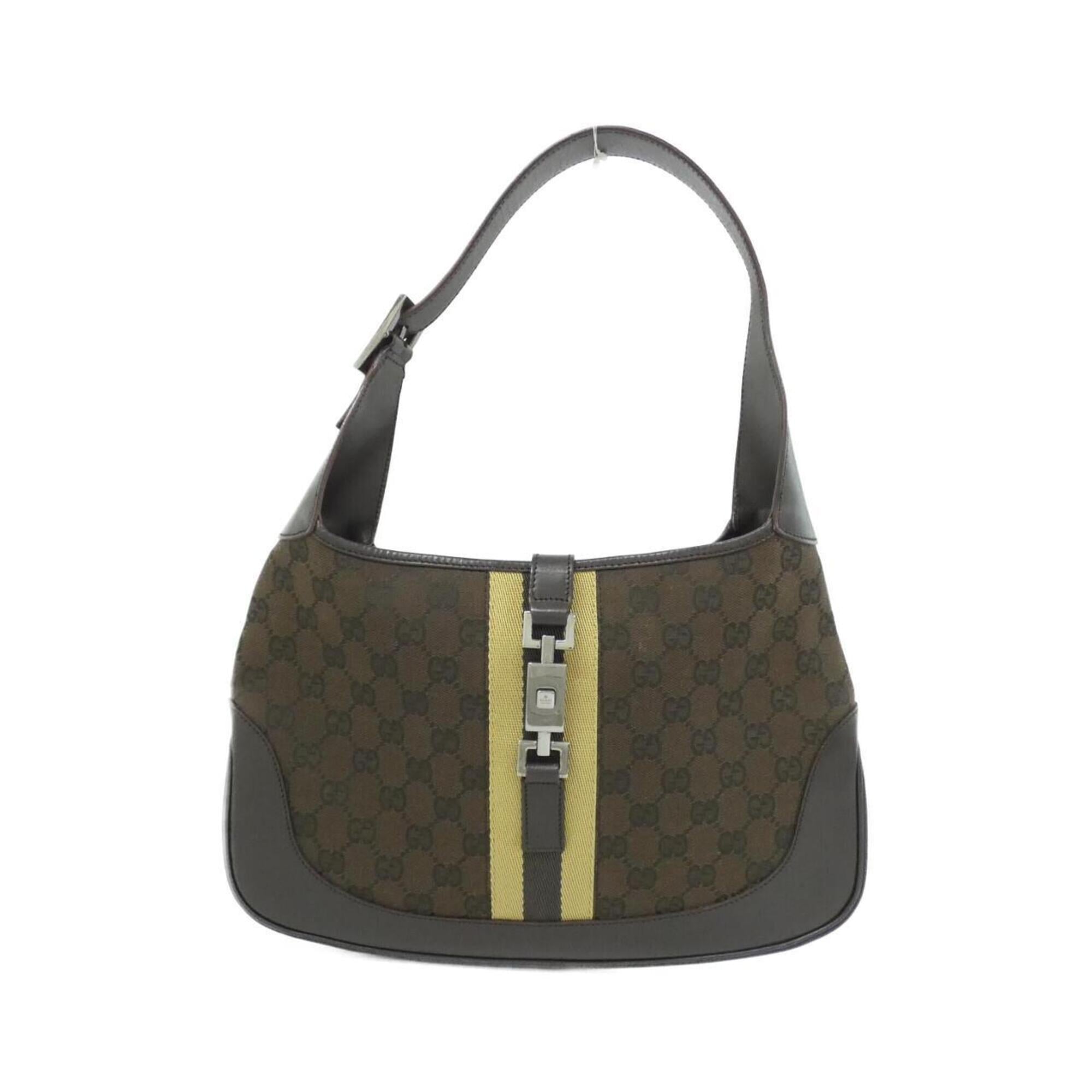 Gucci Dark Brown Gg Canvas Leather Shoulder Bag (Pre-Owned)