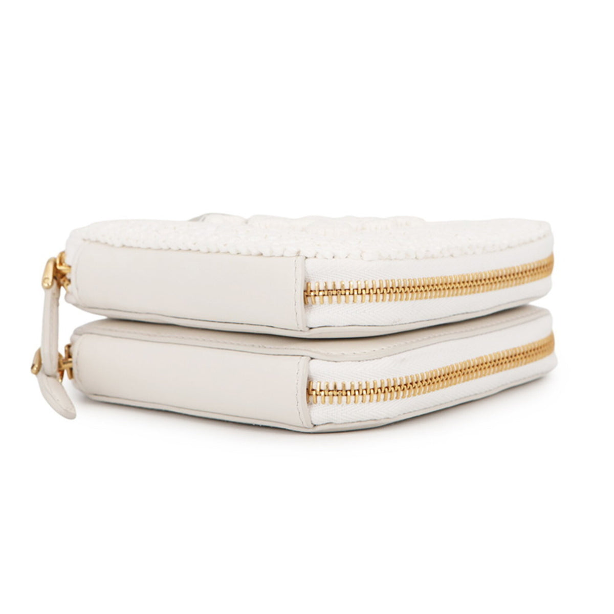 Prada White Leather Raffia Handbag Pouch Shoulder Bag (Pre-Owned)