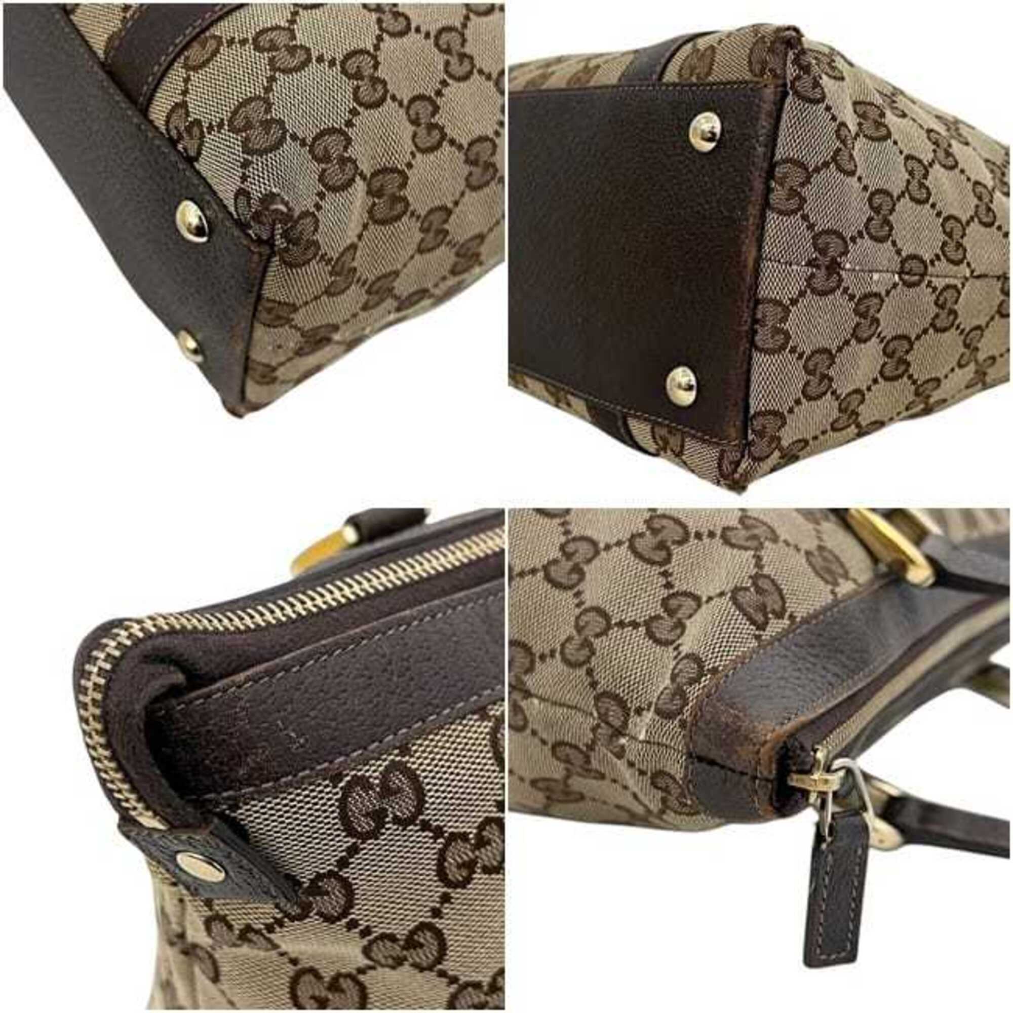 Gucci Beige Brown Gg Canvas Leather Tote Bag (Pre-Owned)