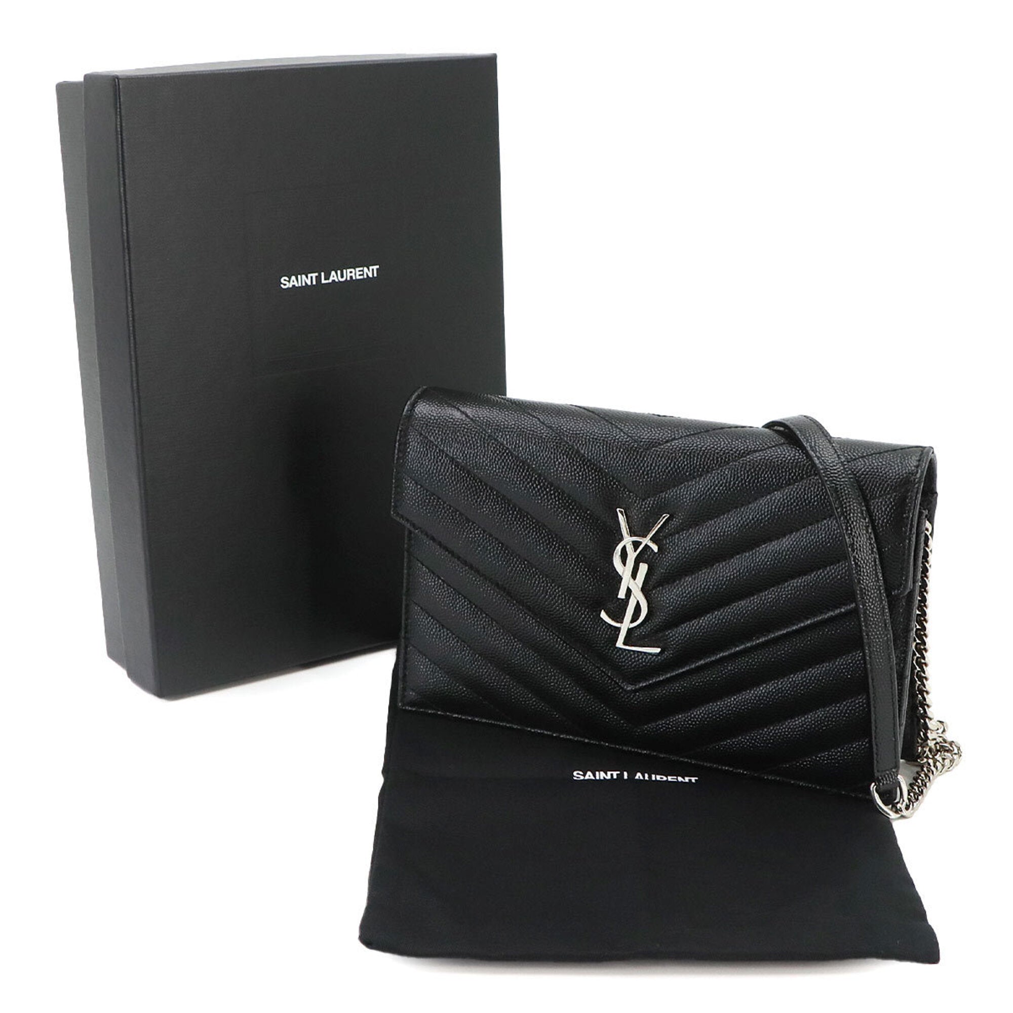 Saint Laurent Black Leather Chain/Shoulder Wallet (Pre-Owned)