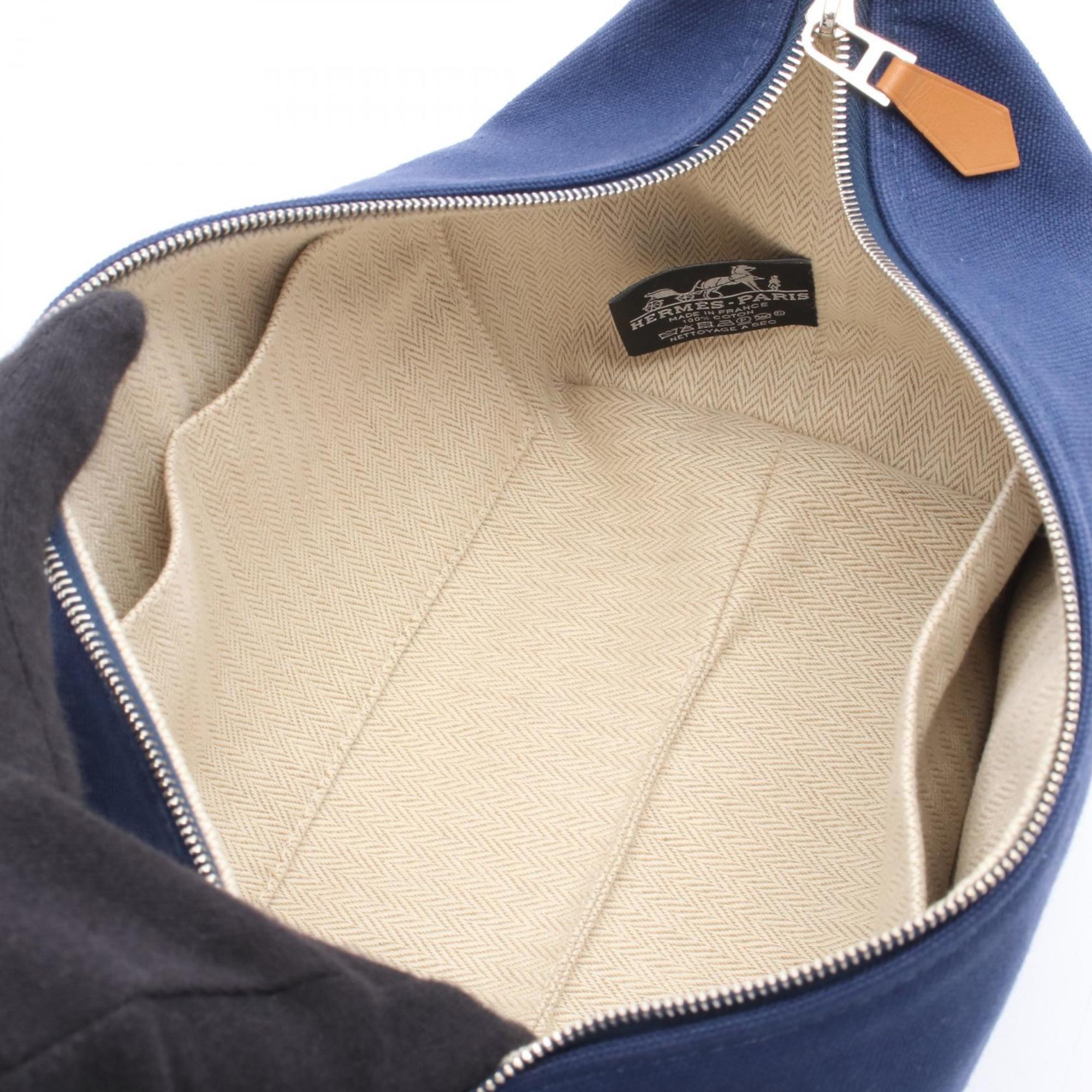 Hermes Blue Green Canvas Handbag (Pre-Owned)
