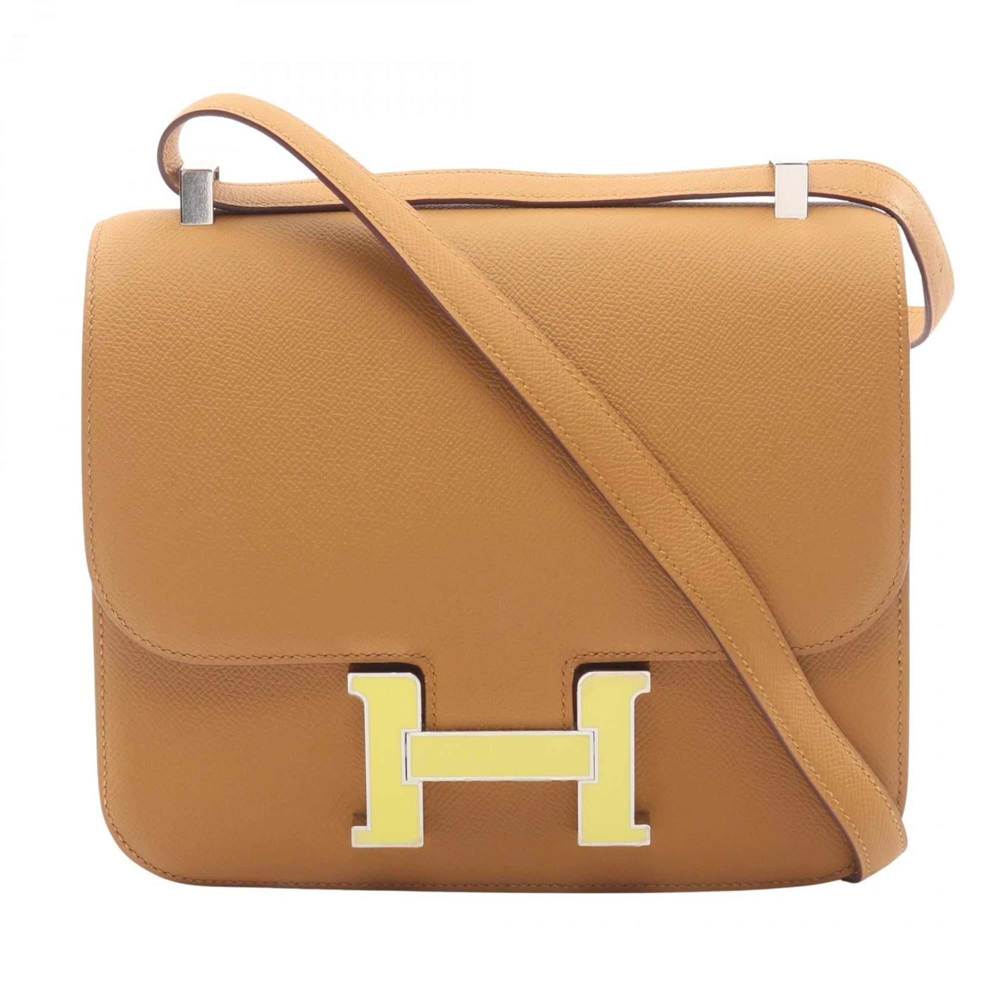 Hermes Brown Lime Leather Handbag Shoulder Bag (Pre-Owned)