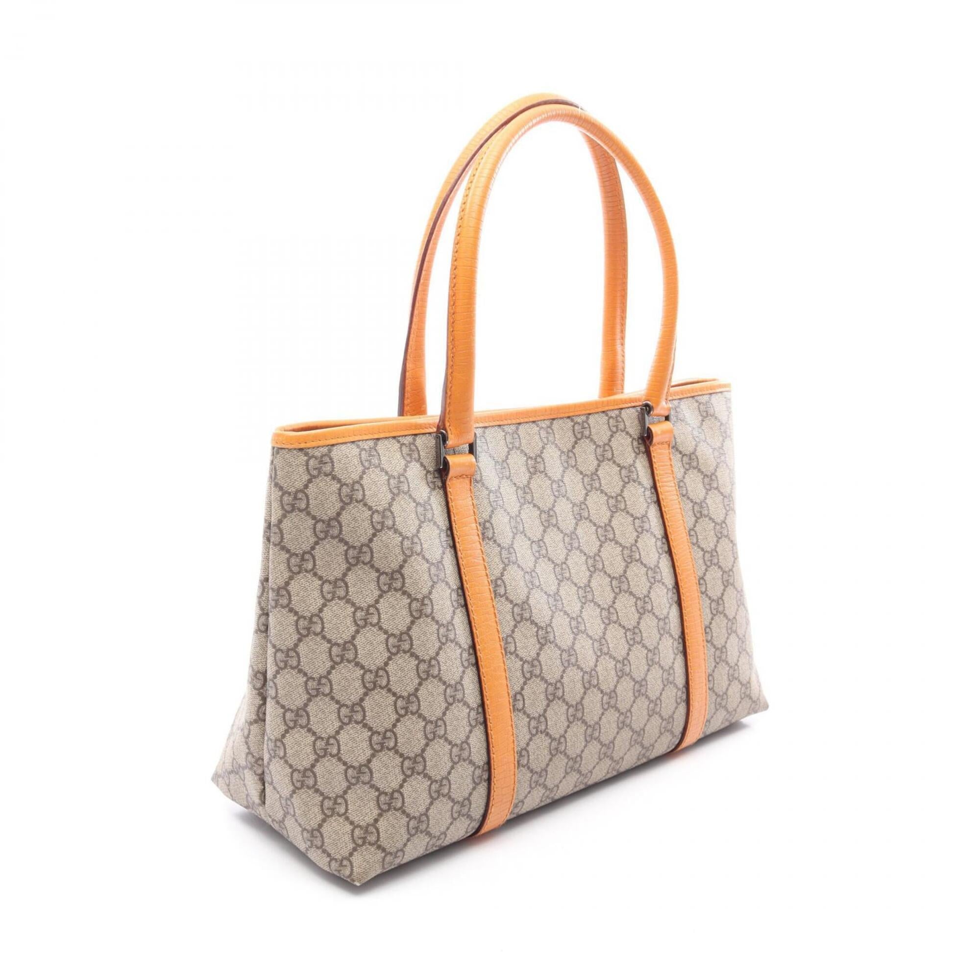 Gucci Beige Orange Pvc Coated Canvas Leather Tote Bag (Pre-Owned)