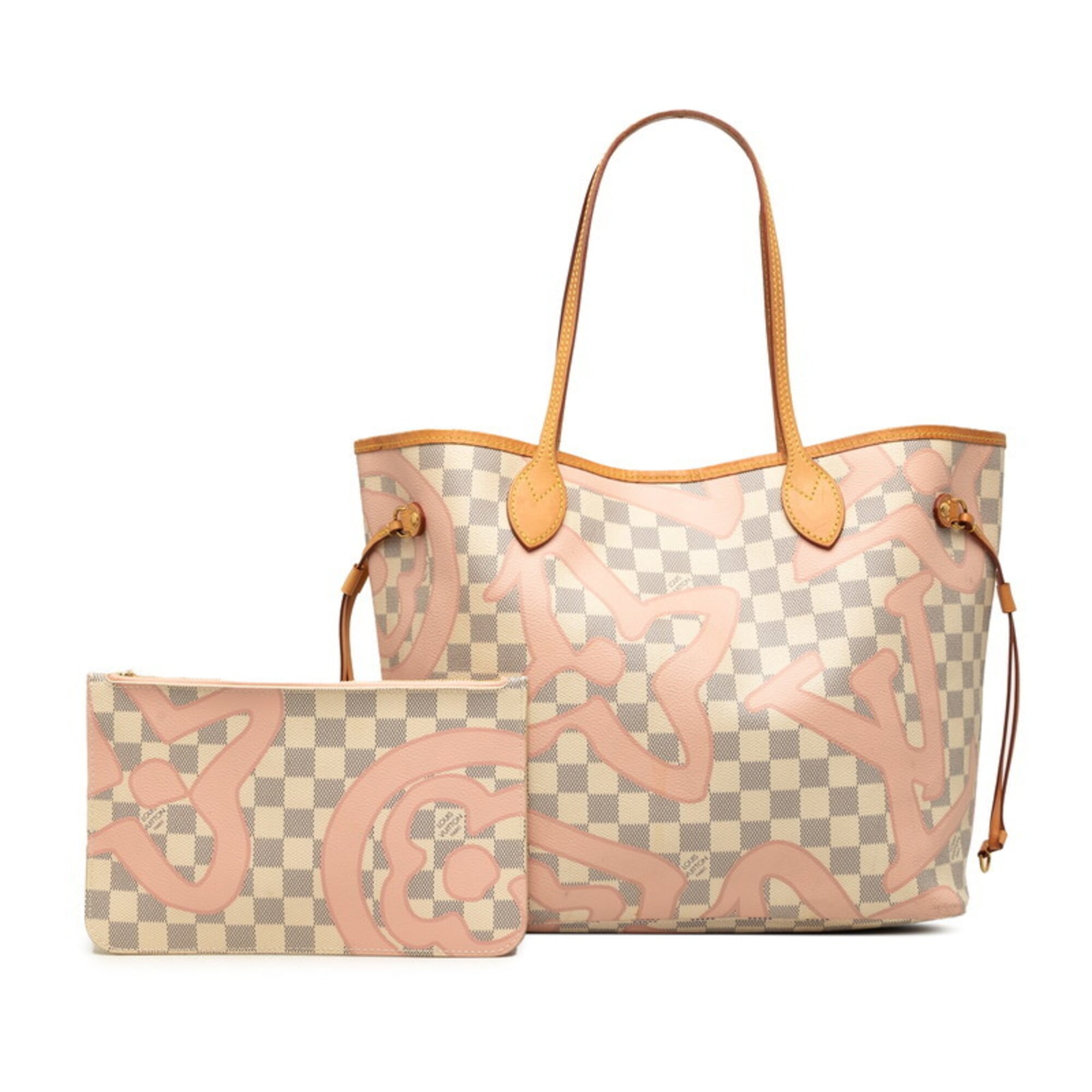 Louis Vuitton Rose Ballerine White Damier Azur Pouch Shoulder Bag Tote Bag (Pre-Owned)