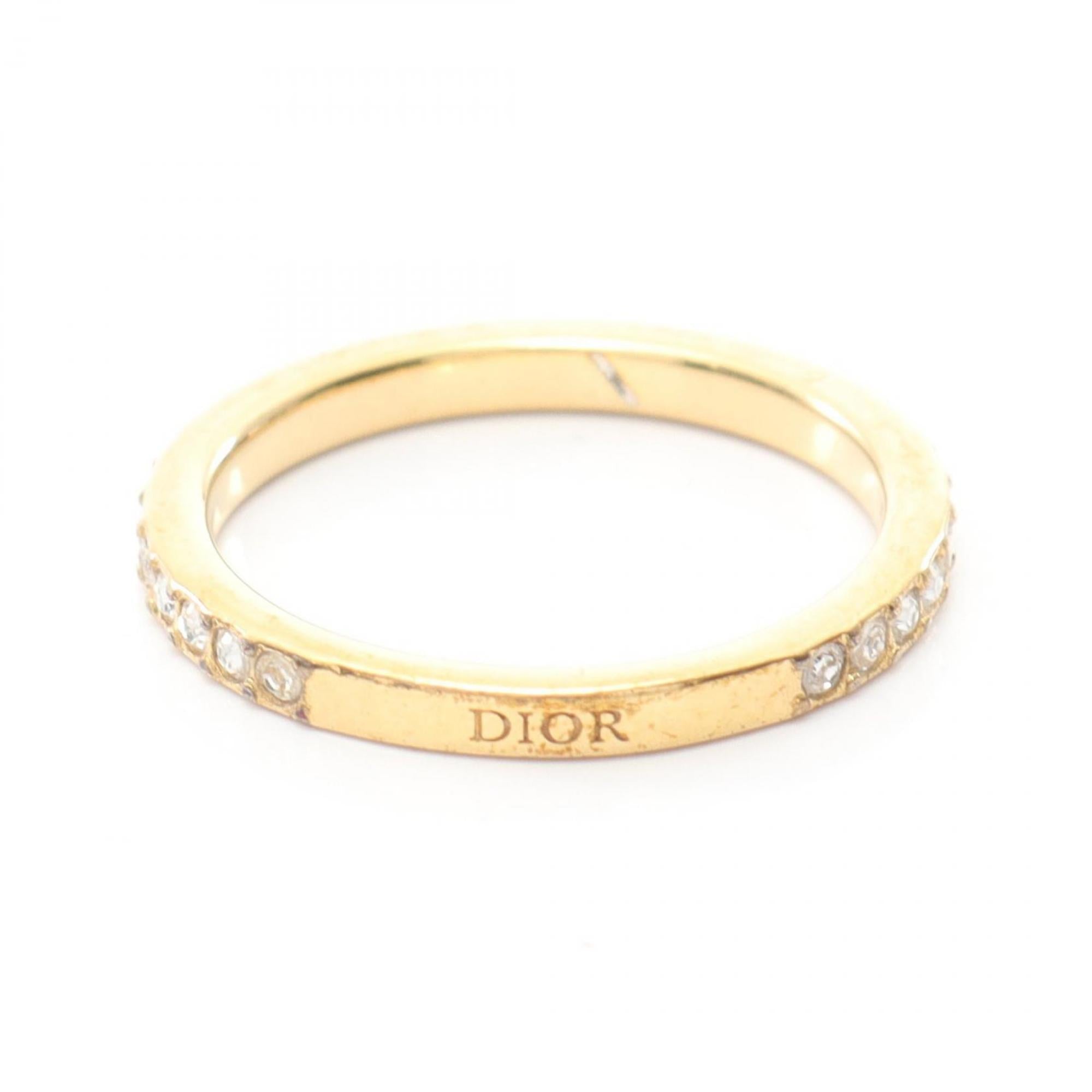 Christian Dior Gold Clear Gold Plating Rhinestone Band Ring (Pre-Owned)