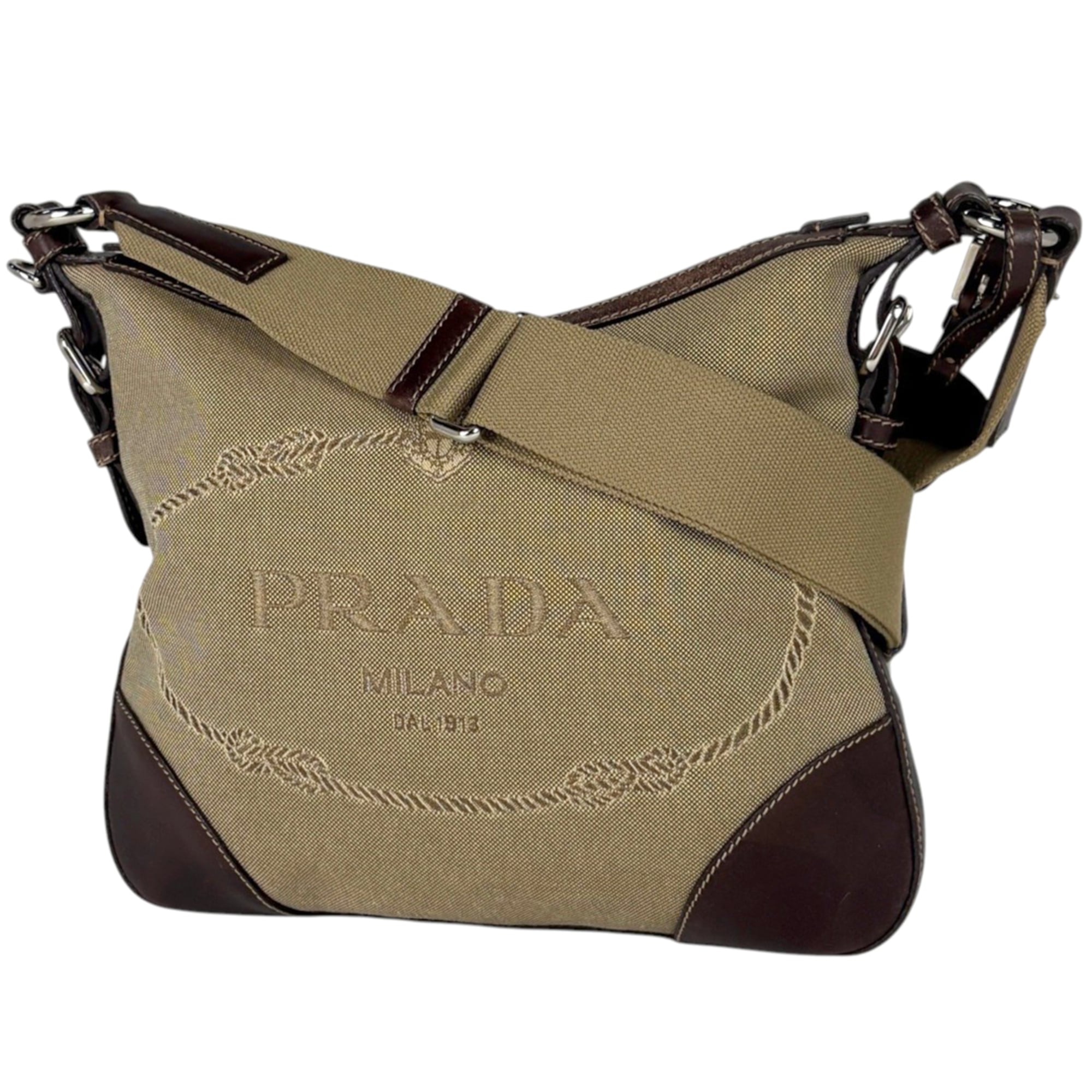 Prada Brown Canvas Leather Shoulder Bag (Pre-Owned)