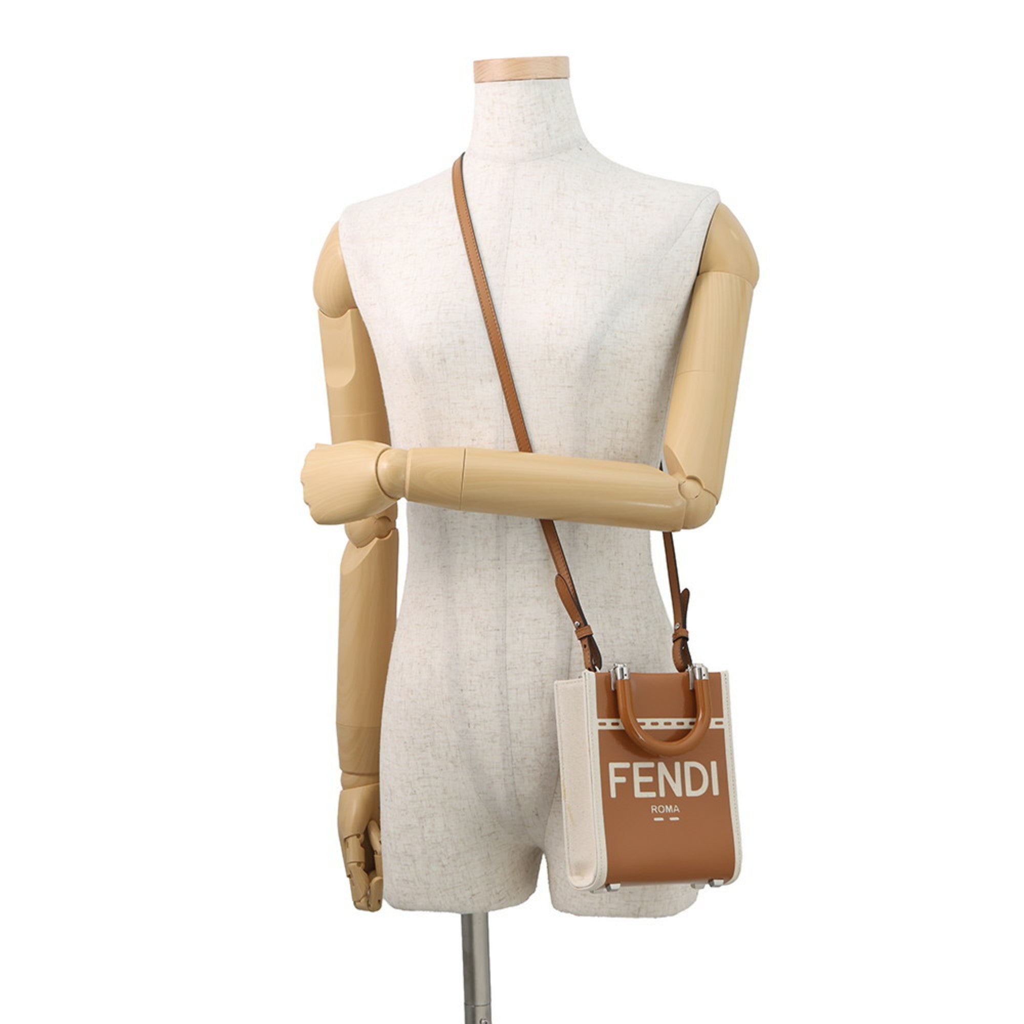 Fendi Brown Ivory Canvas Handbag Shoulder Bag (Pre-Owned)