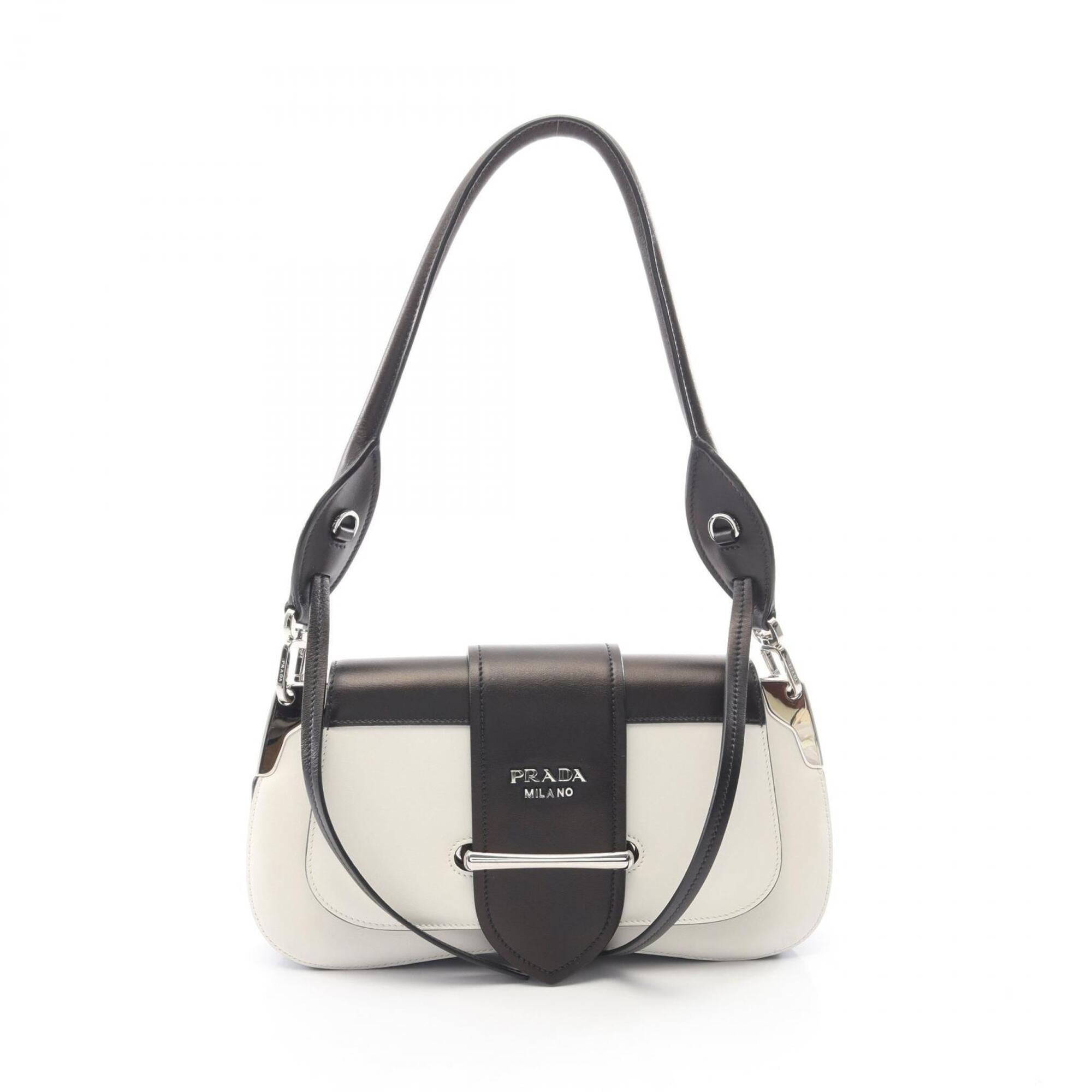 Prada Black White Leather Handbag Shoulder Bag (Pre-Owned)