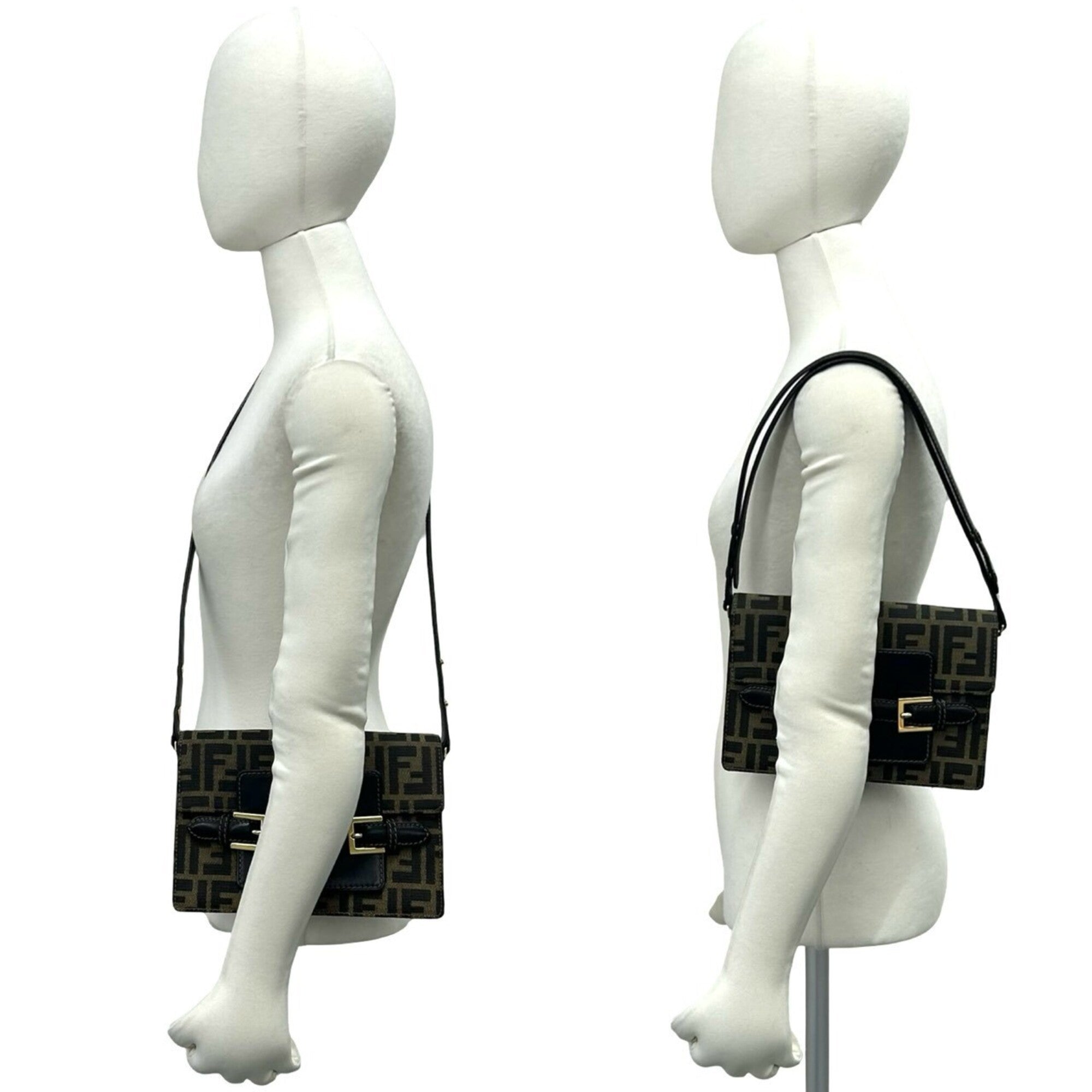 Fendi Black Brown Canvas Leather Pochette Shoulder Bag (Pre-Owned)