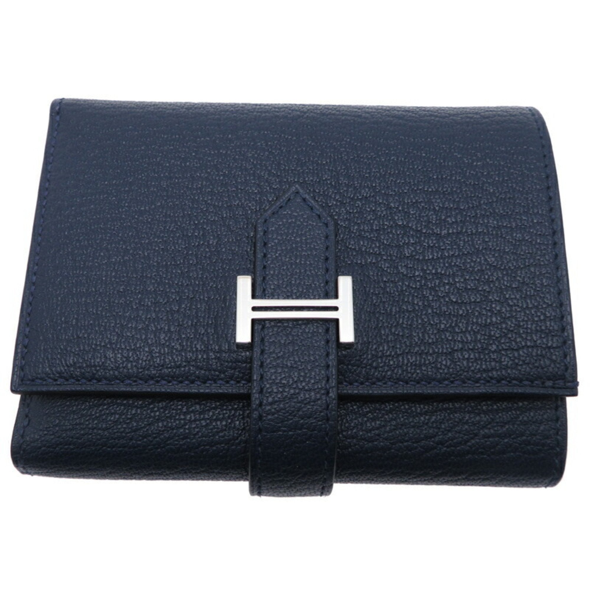 Hermes Navy Chevre Leather Wallet (Tri-Fold) (Pre-Owned)