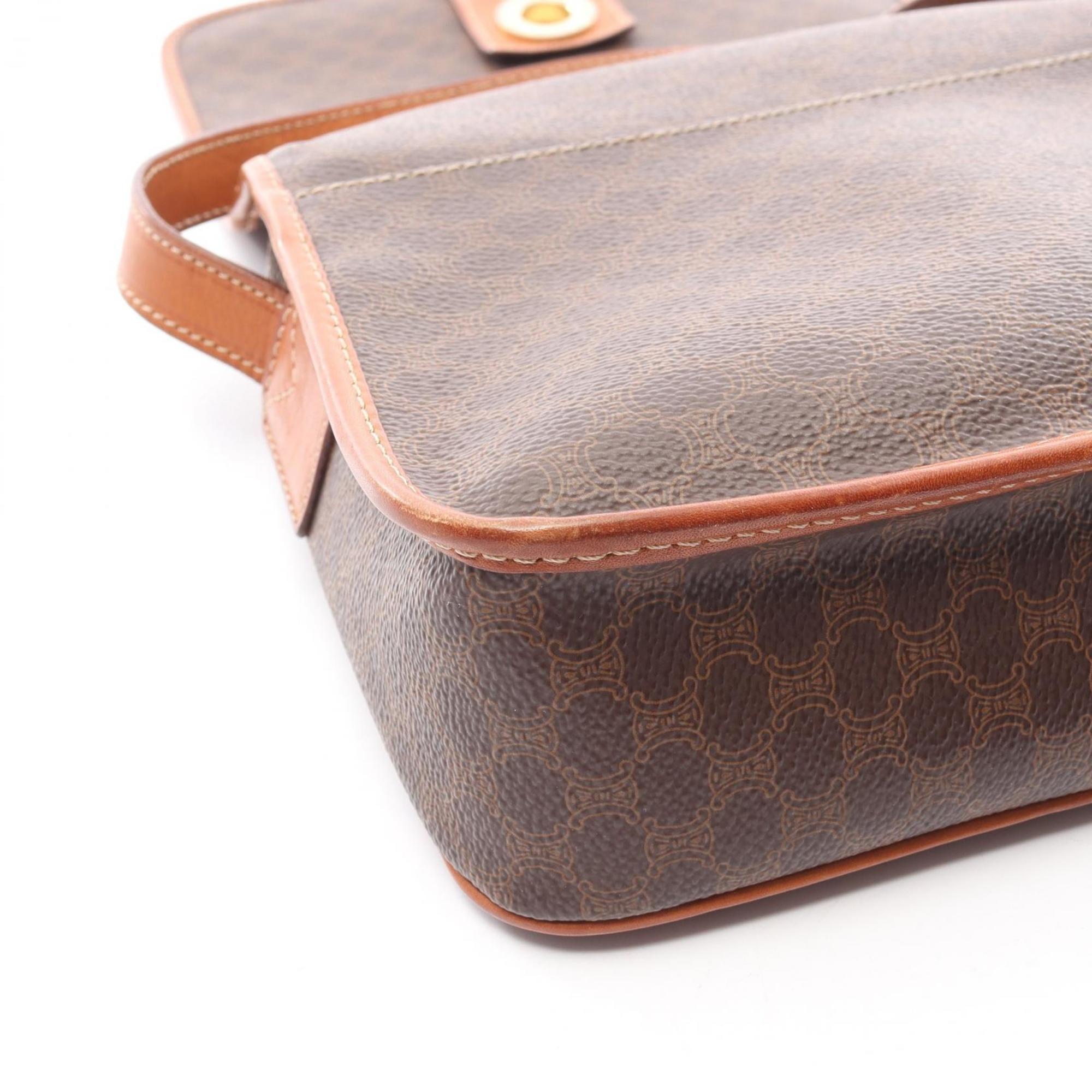 Celine Brown Coated Canvas Leather Shoulder Bag (Pre-Owned)