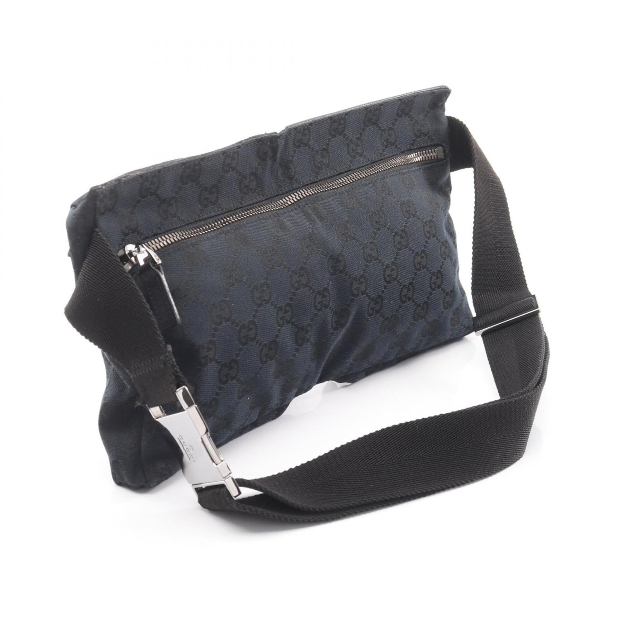 Gucci Black Navy Canvas Leather Fanny Pack Handbag (Pre-Owned)