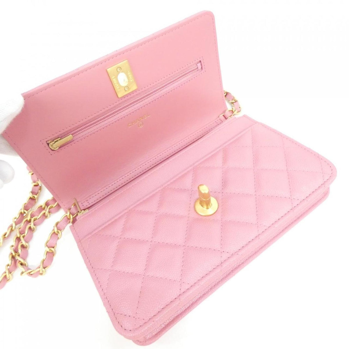 Chanel Pink Grained Calfskin Chain/Shoulder Wallet (Pre-Owned)