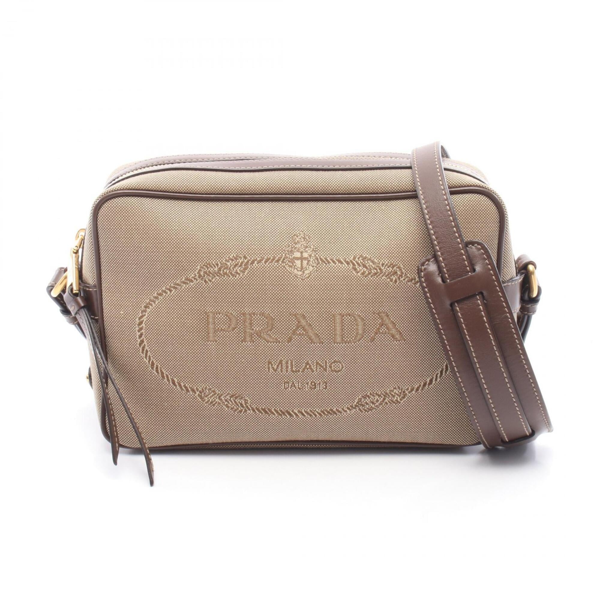 Prada Brown Gray Canvas Leather Handbag Shoulder Bag (Pre-Owned)