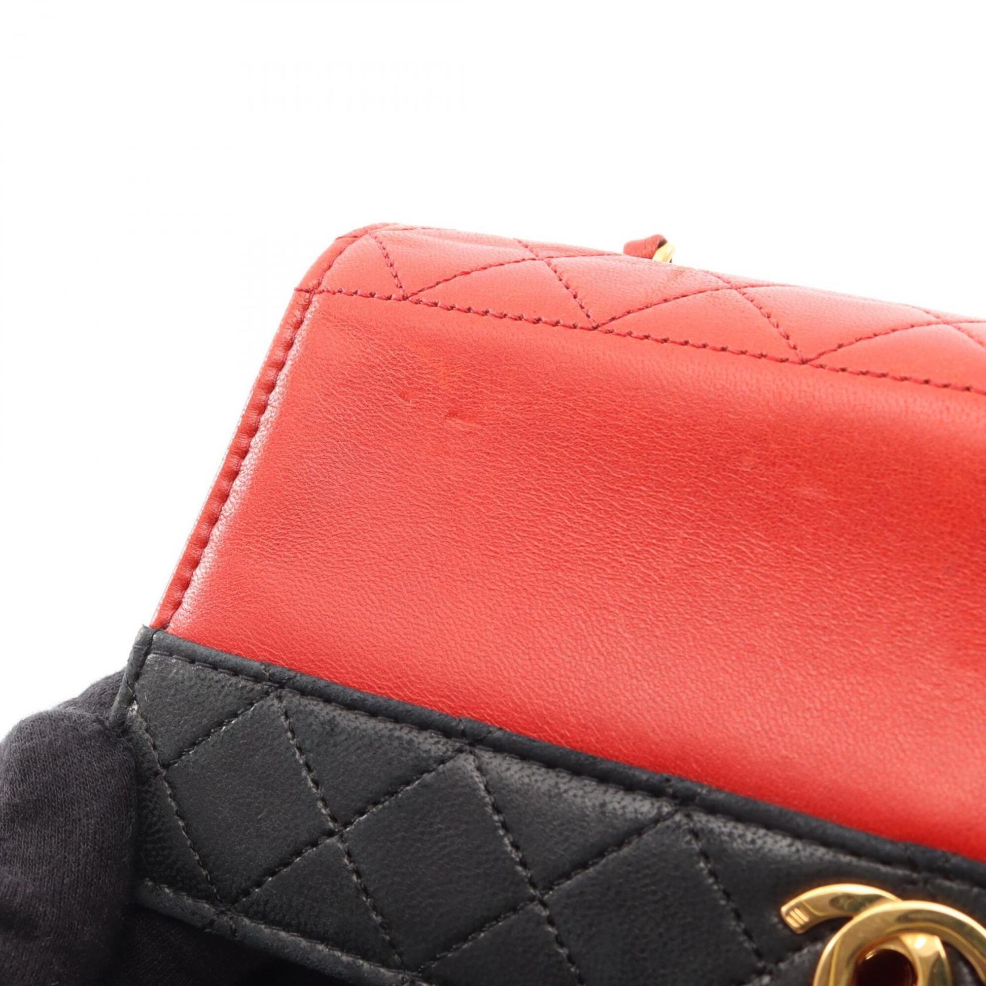 Chanel Black Red Color Leather Handbag Shoulder Bag (Pre-Owned)