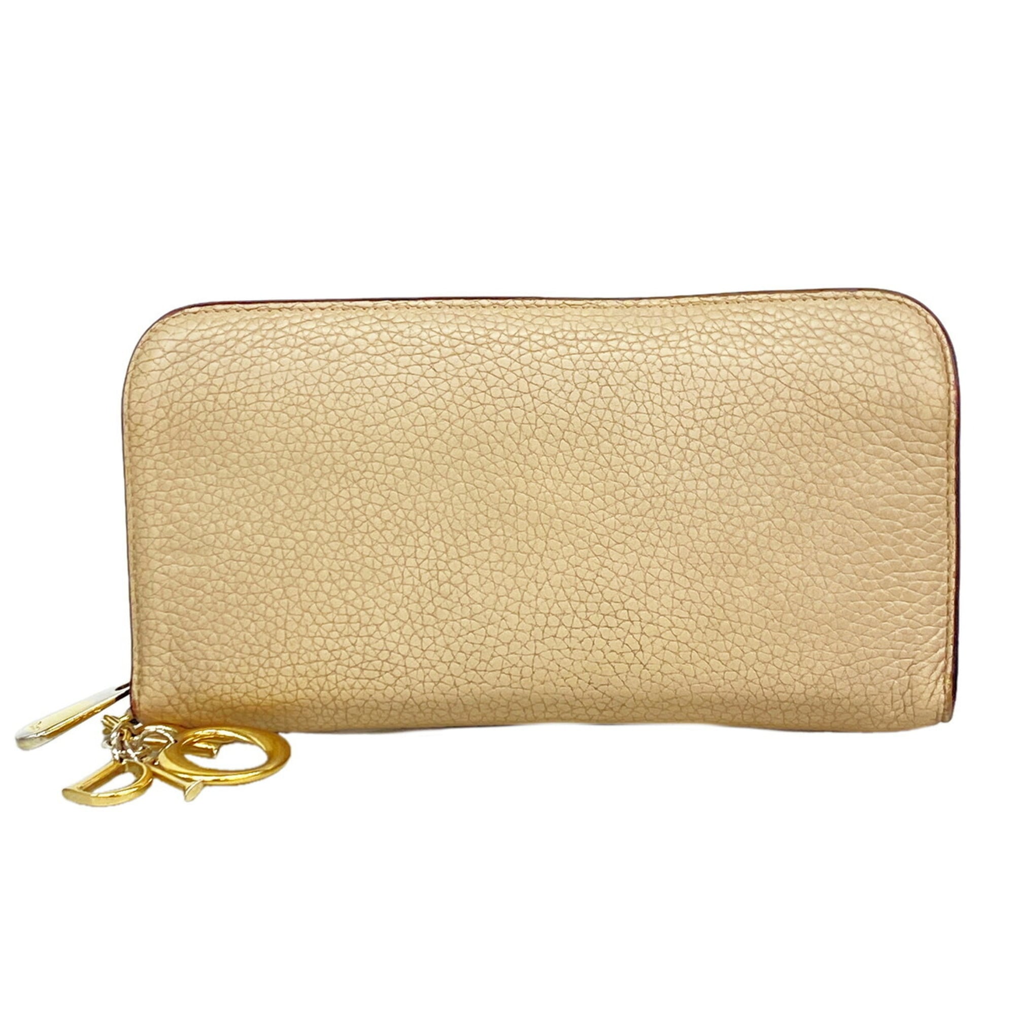 Christian Dior Beige Leather Long Wallet (Bi-Fold) (Pre-Owned)