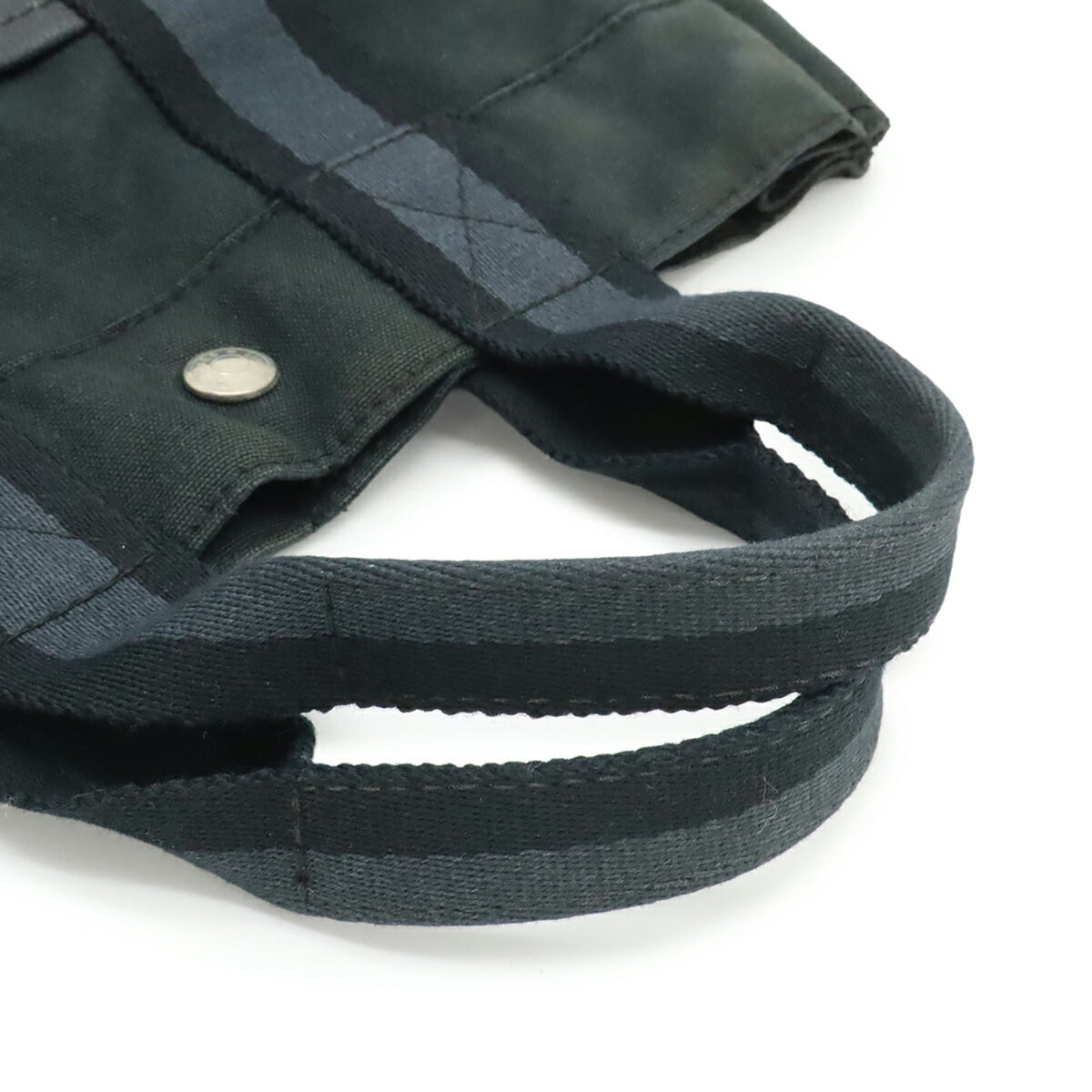 Hermes Black Navy Canvas Leather Handbag Tote Bag (Pre-Owned)