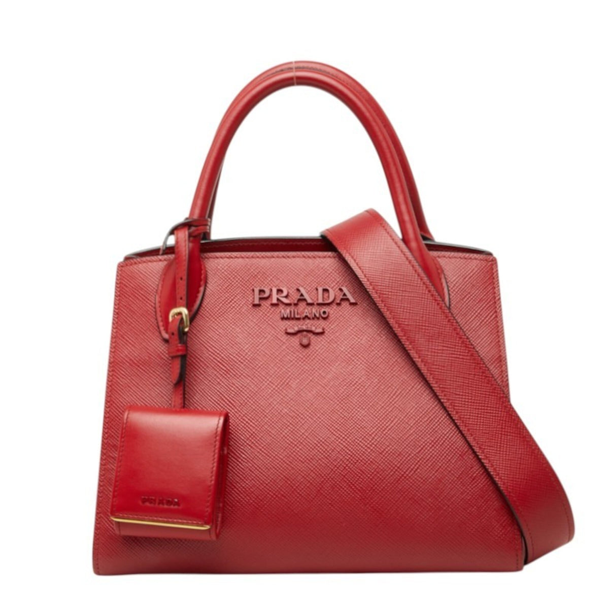 Prada Red Color Leather Handbag Shoulder Bag (Pre-Owned)