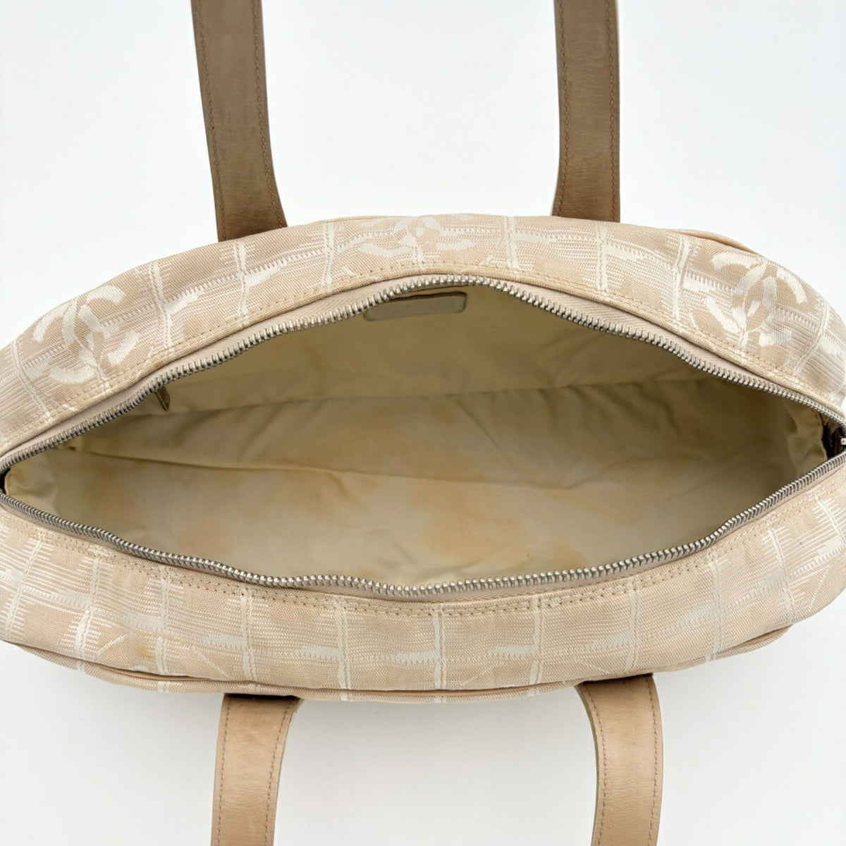 Chanel New Travel Line Beige Nylon Jacquard Leather Boston Bag (Pre-Owned)