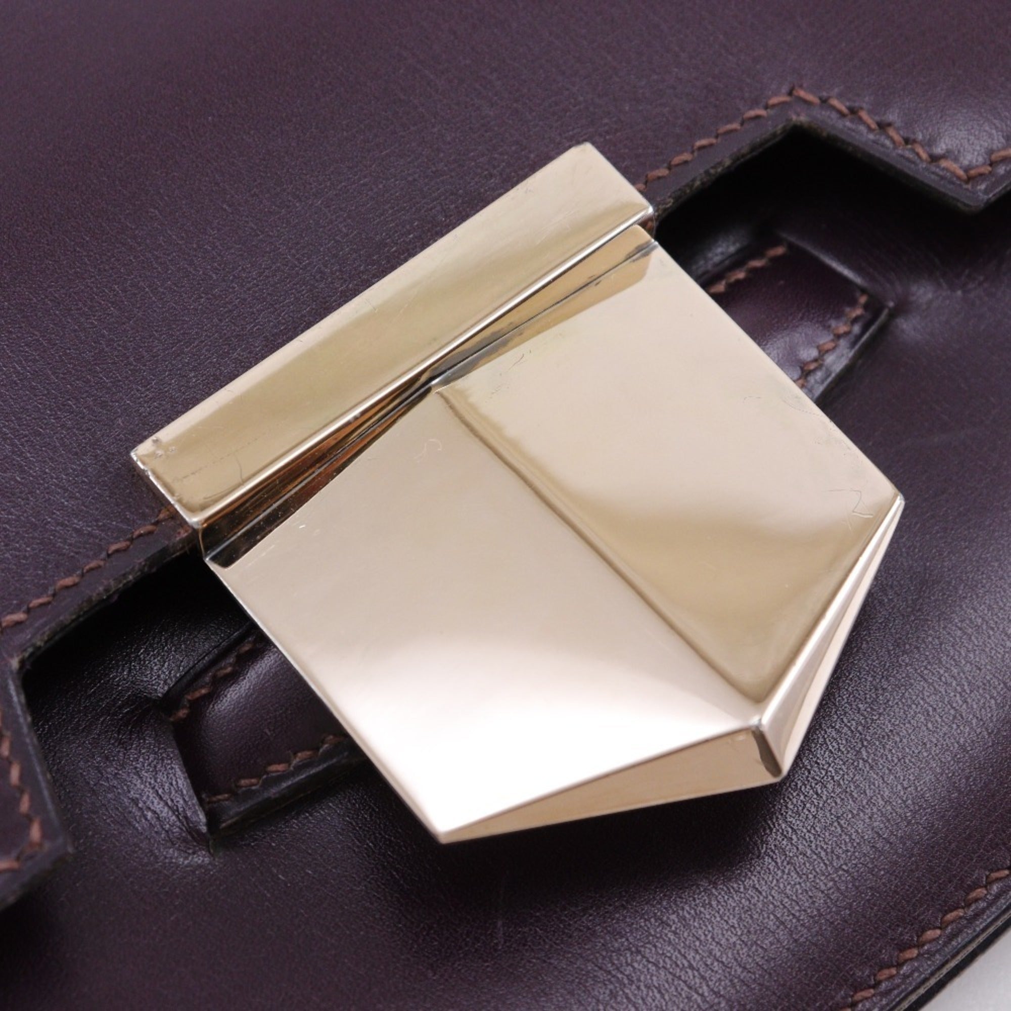 Hermes Bordeaux Box Calf Leather Clutch Bag (Pre-Owned)