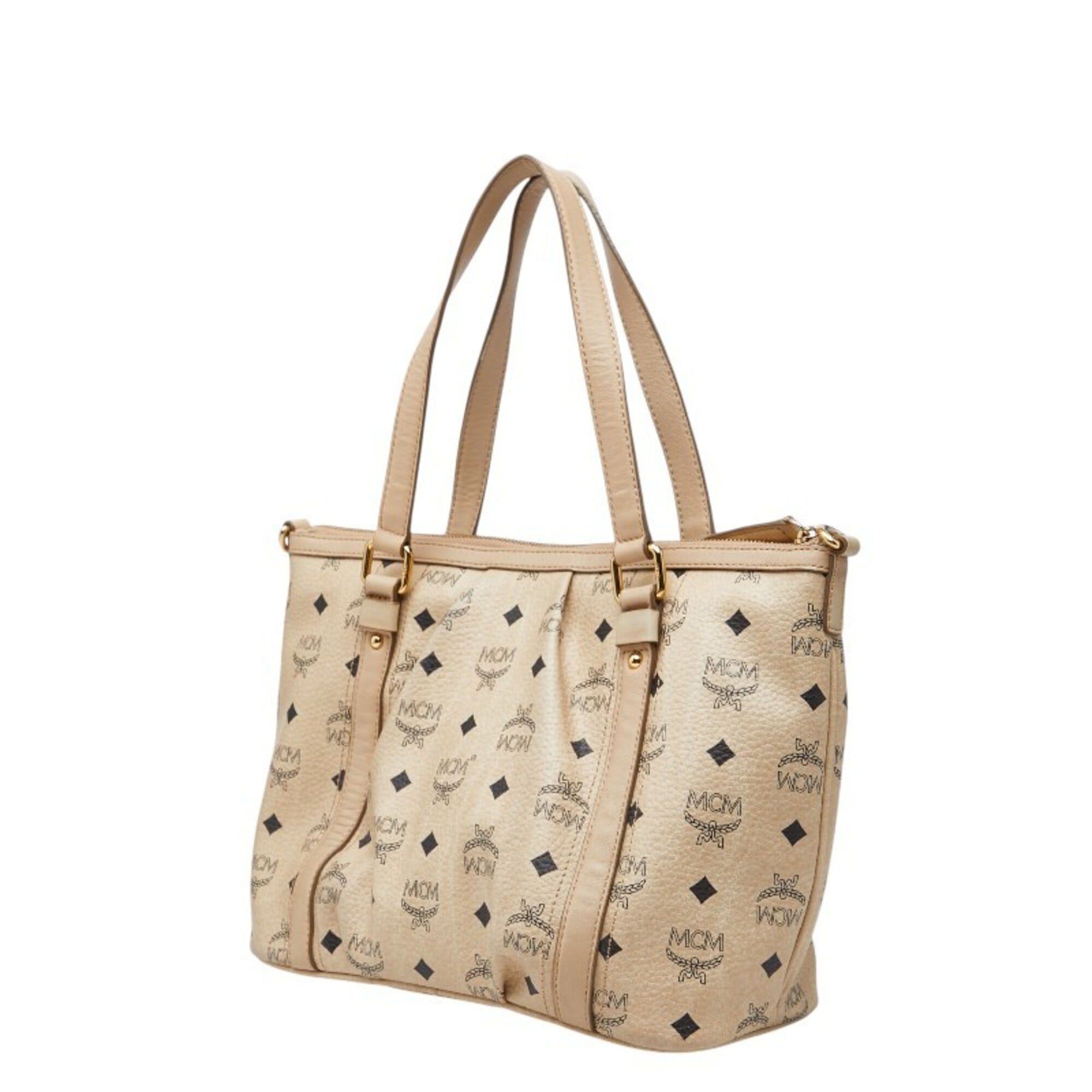 Mcm Visetos Beige Leather Handbag Shoulder Bag (Pre-Owned)