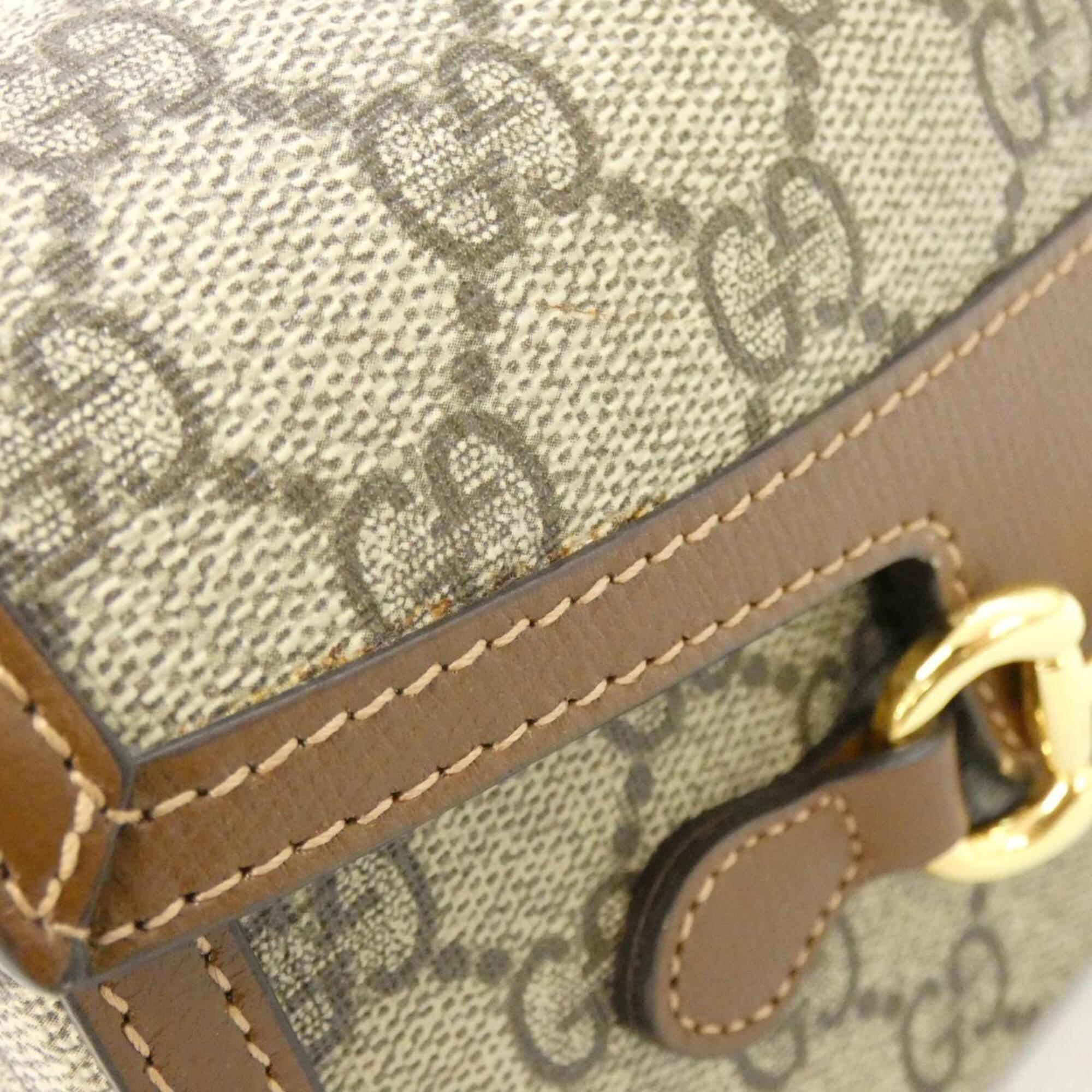 Gucci Beige Brown Gg Supreme Canvas Leather Shoulder Bag (Pre-Owned)