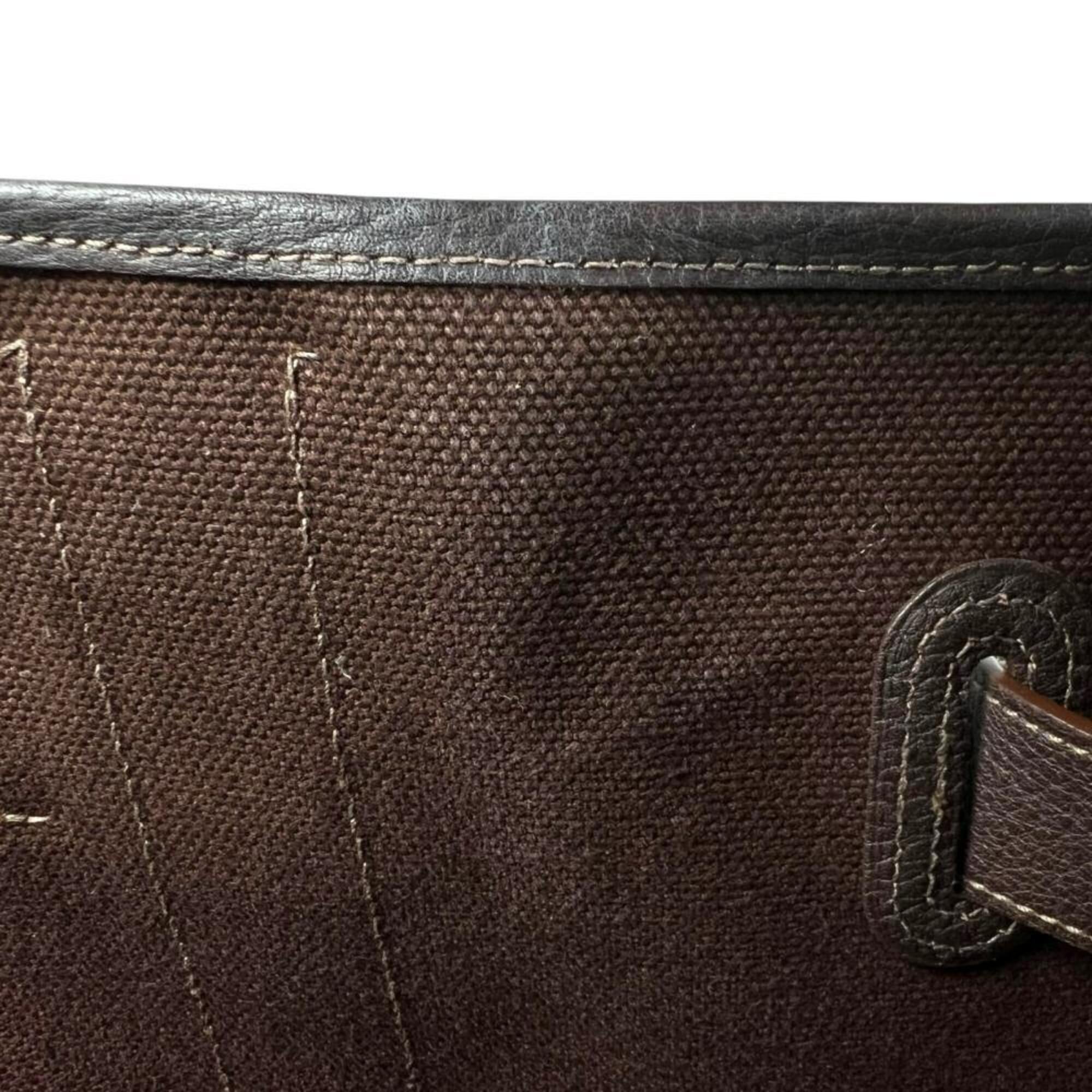 Hermes Brown Canvas Leather Tote Bag (Pre-Owned)