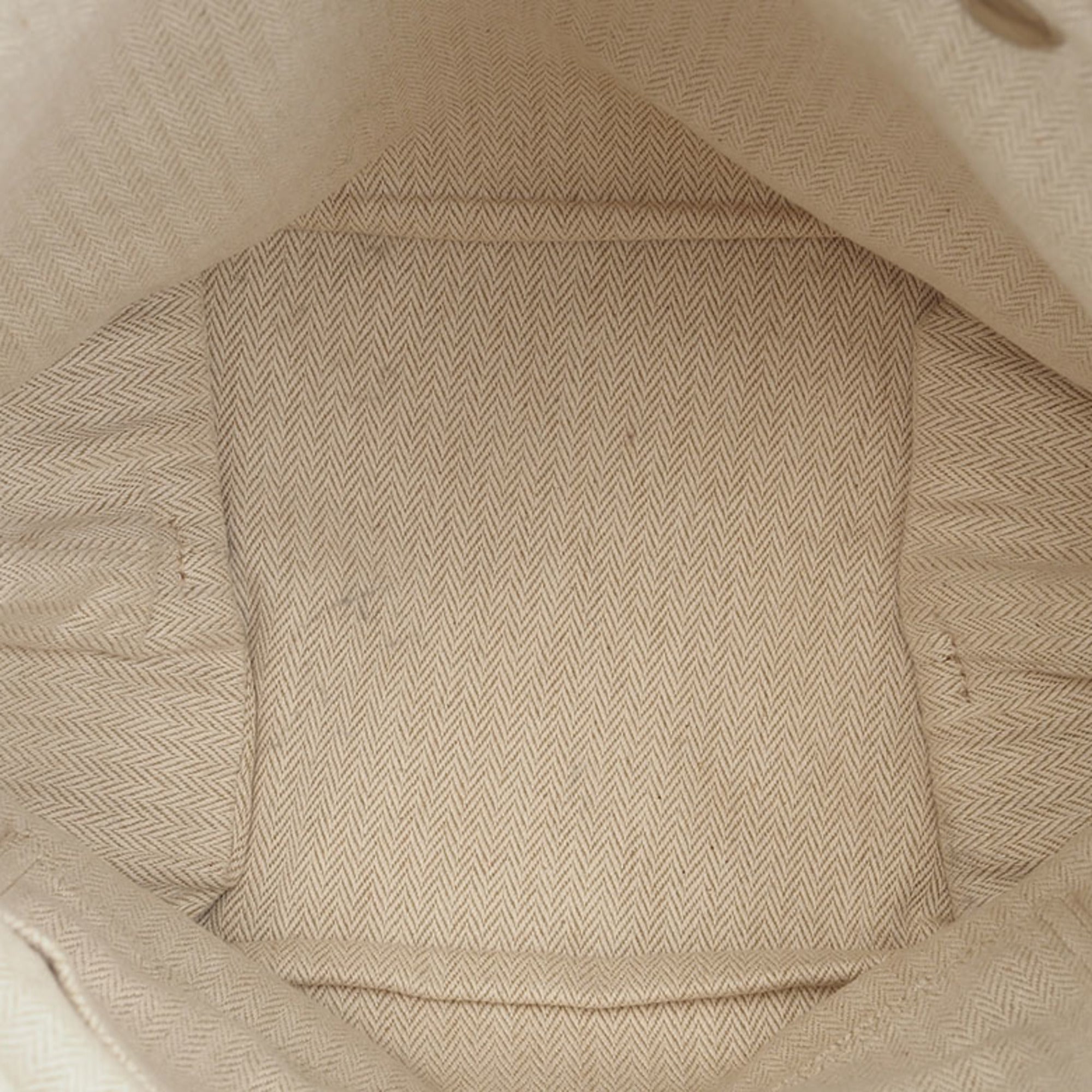 Hermes Beige Silver Polyester Leather Handbag Tote Bag (Pre-Owned)