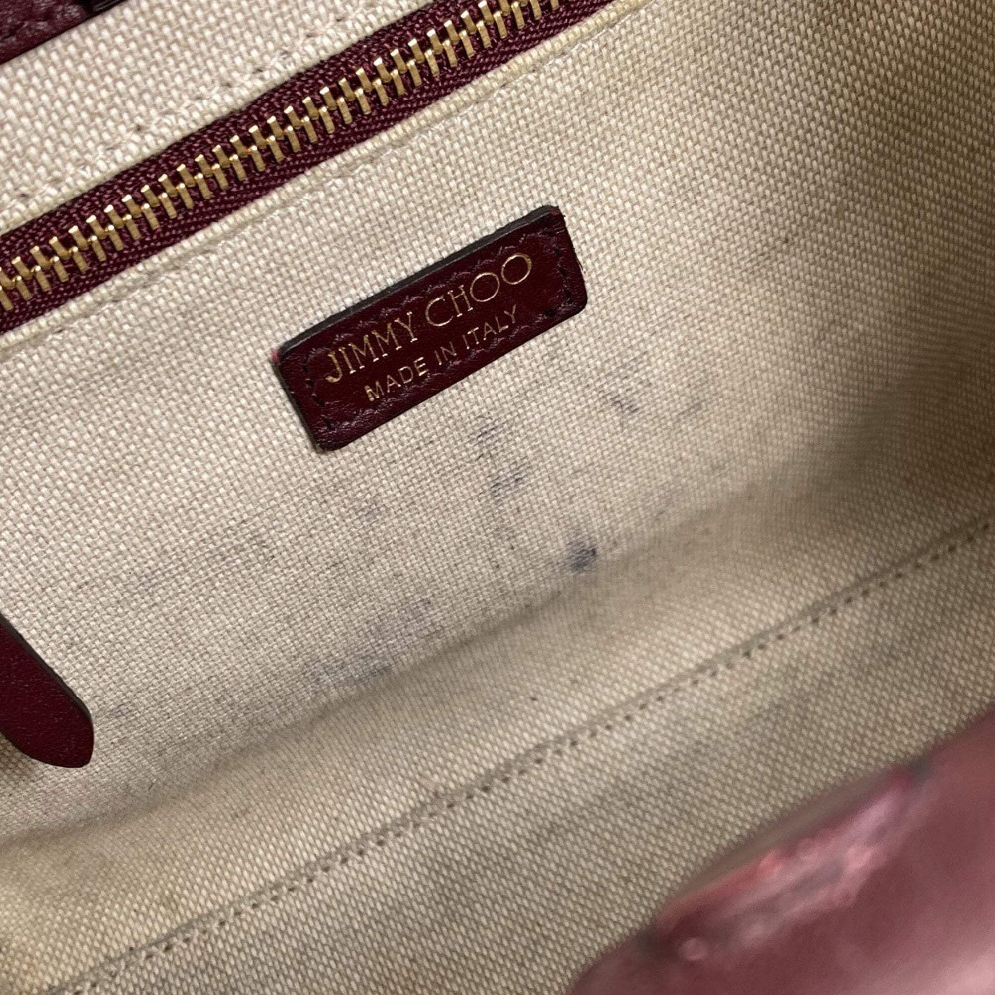 Jimmy Choo Beige Bordeaux Pink Wool Leather Handbag (Pre-Owned)