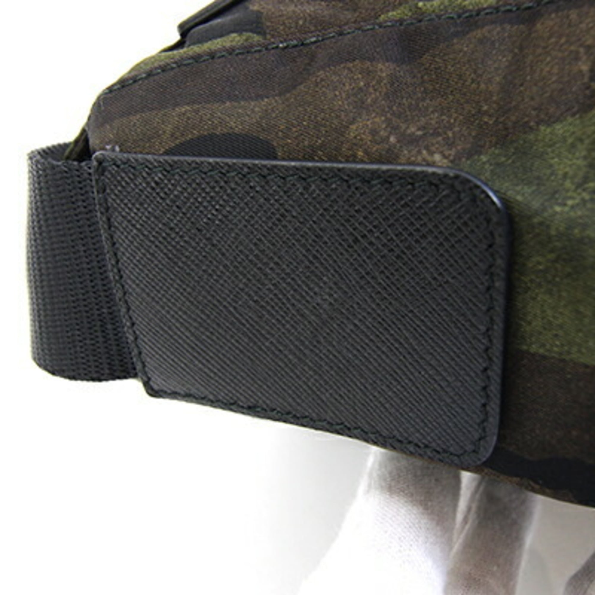 Prada Black Brown Green Khaki Nylon Leather Shoulder Bag (Pre-Owned)
