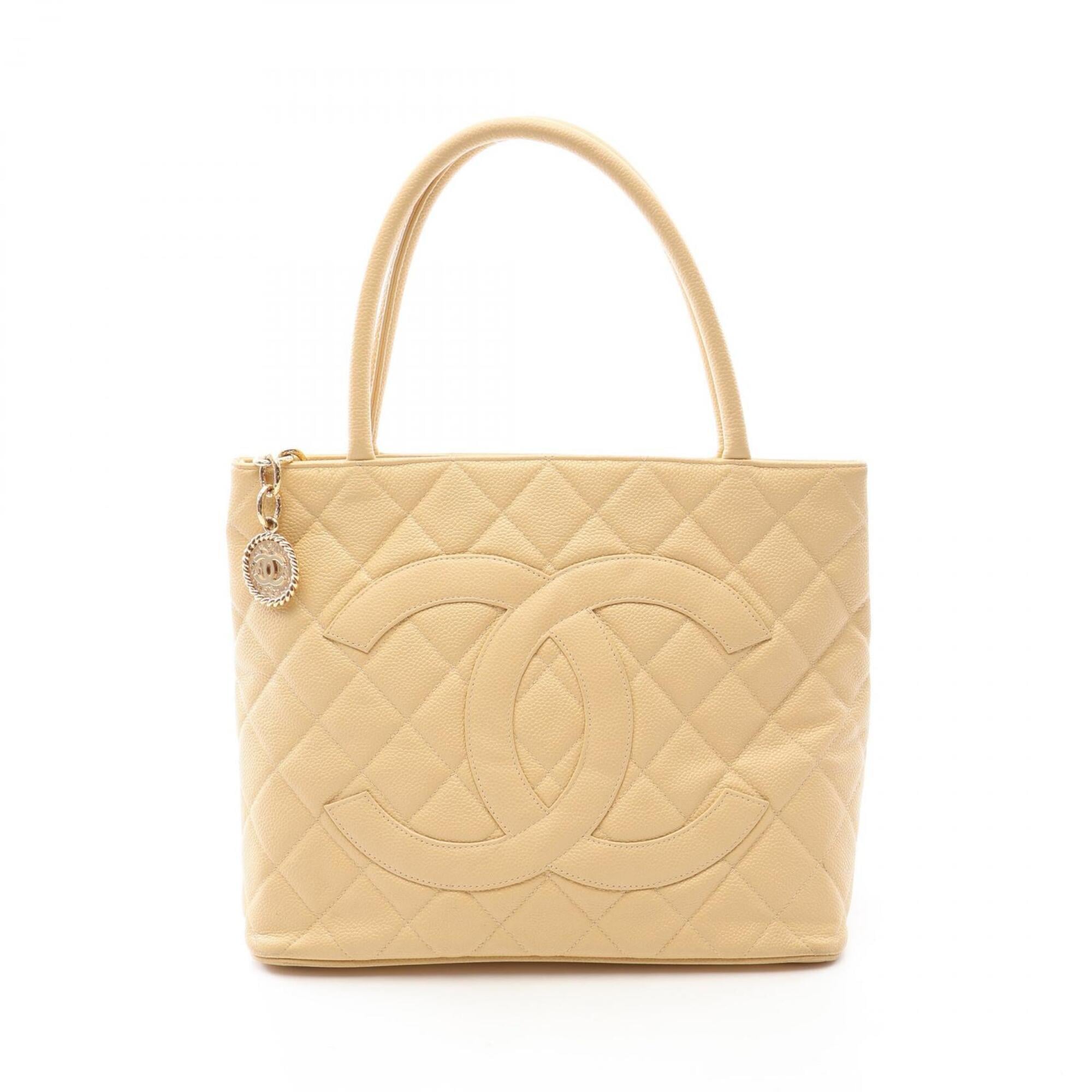 Chanel Beige Grained Calfskin Handbag Tote Bag (Pre-Owned)